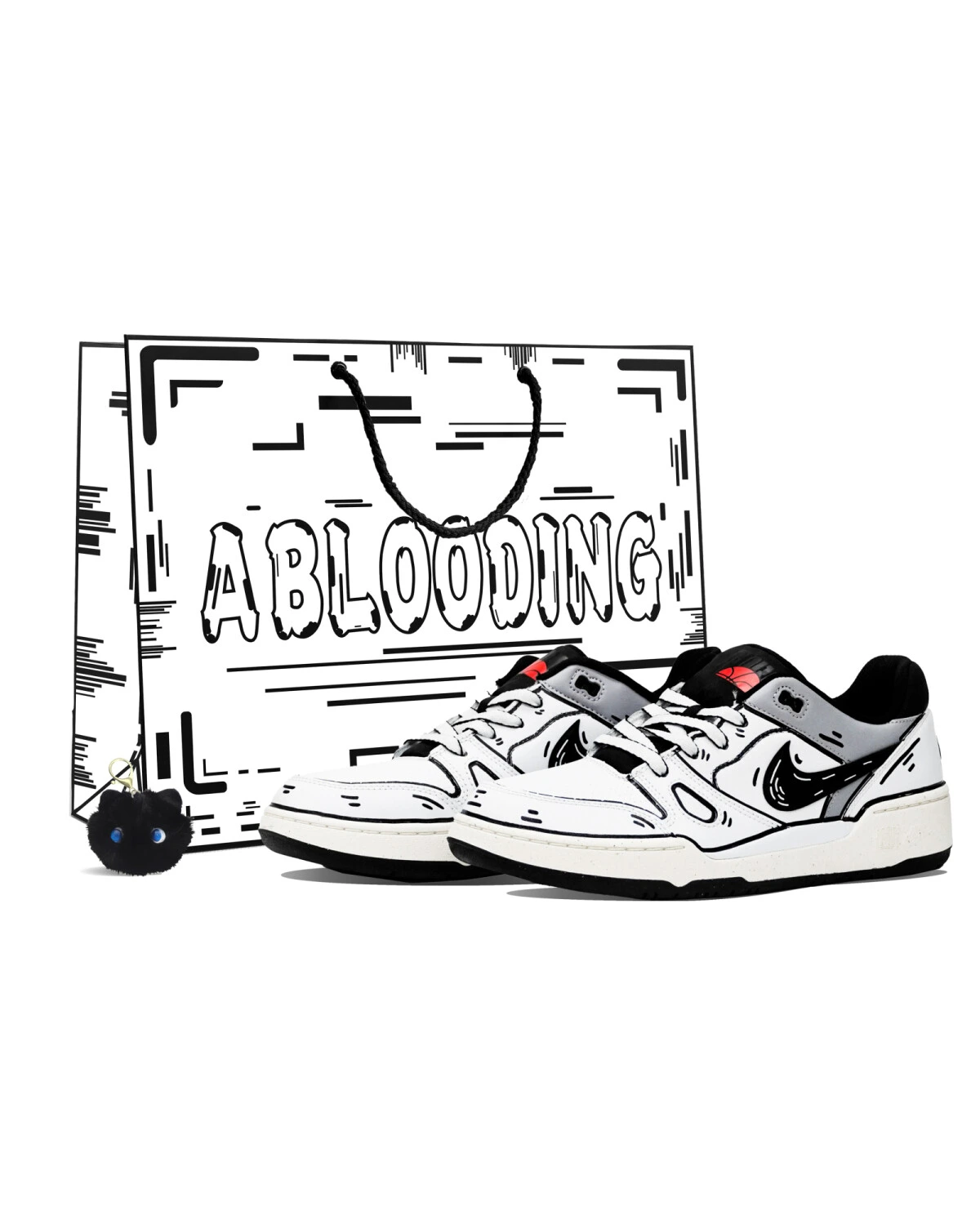 Nike Full Force ABLOODING мужские кроссовки аниме-стиль чёрно-белые картинка