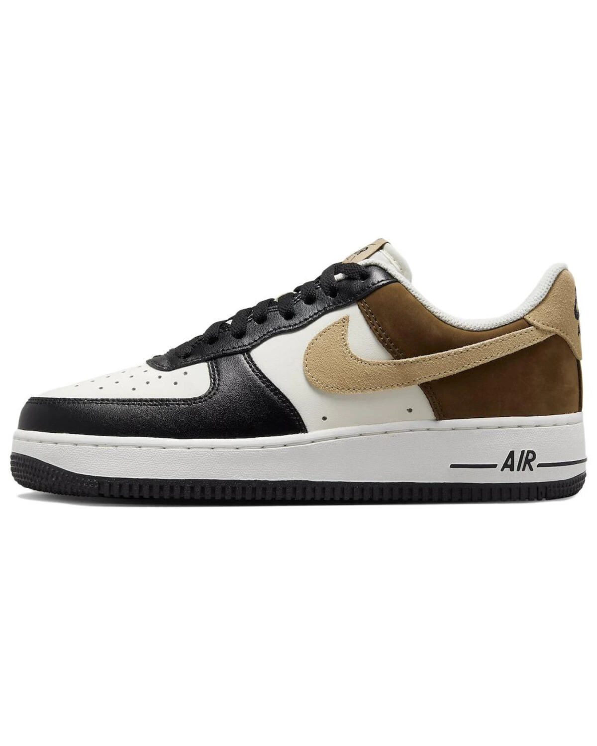 Nike Air Force 1 унисекс кроссовки кожаные бело-черно-коричневые картинка