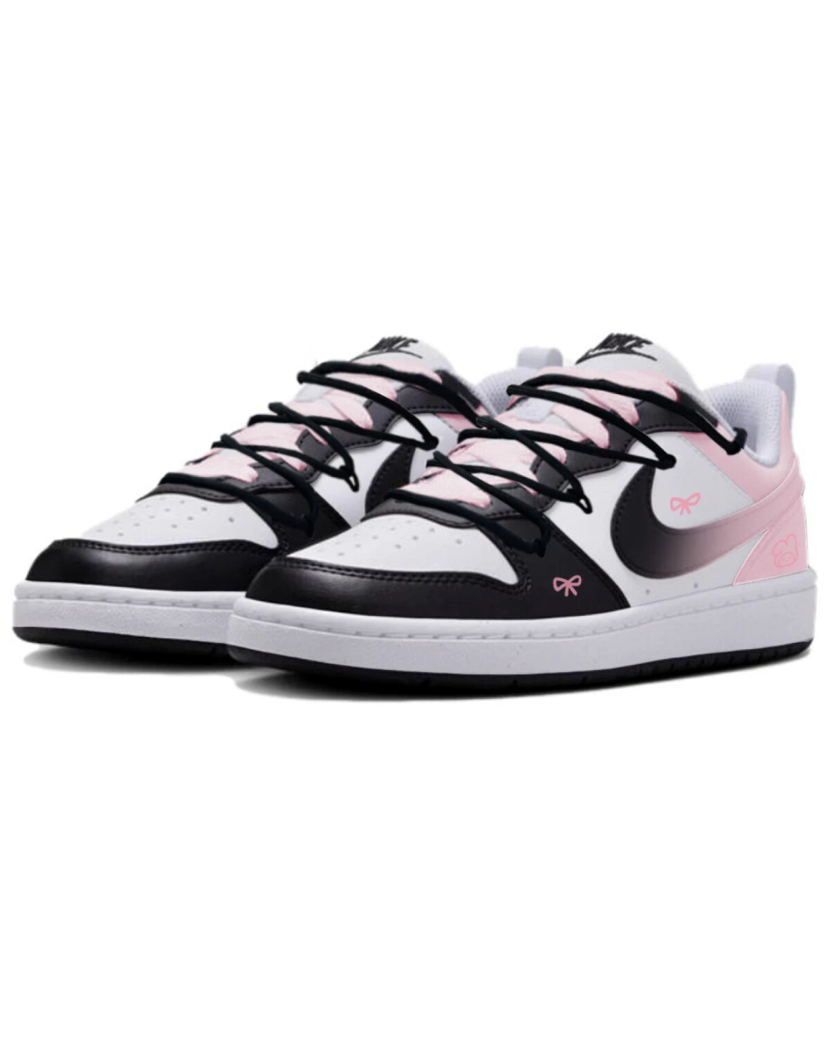 Nike Court Borough детские кеды черно-розовые синтетические повседневные картинка