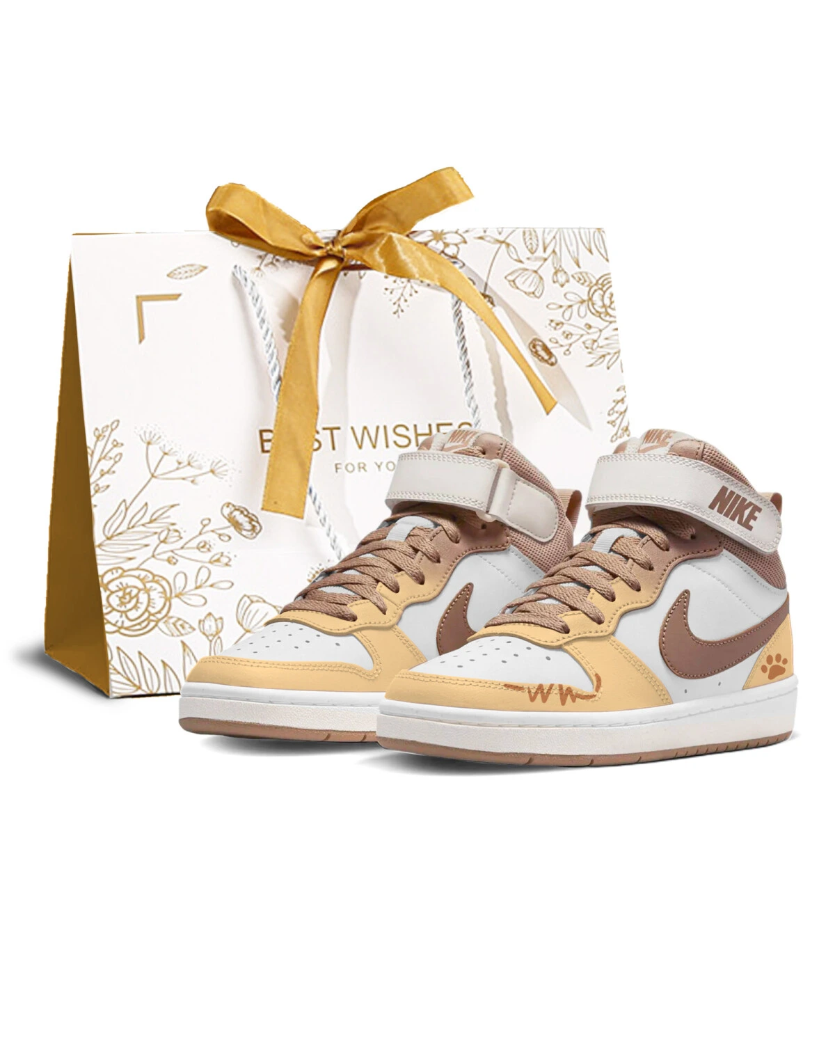 Nike Court Borough детские кеды жёлтые средние ретро стиль картинка