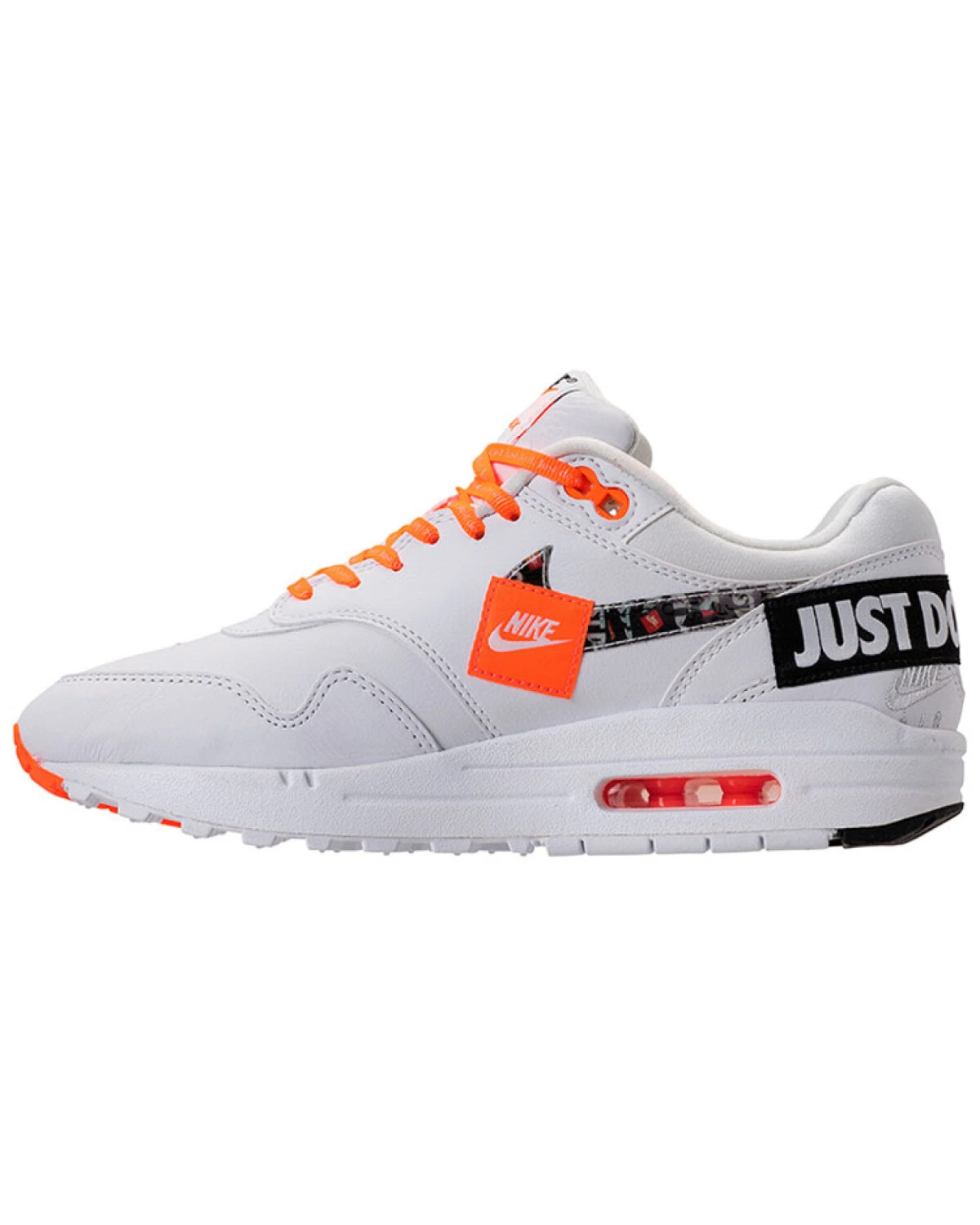 Nike Air Max 1 унисекс кроссовки белые с оранжевыми шнурками и воздушной подушкой картинка