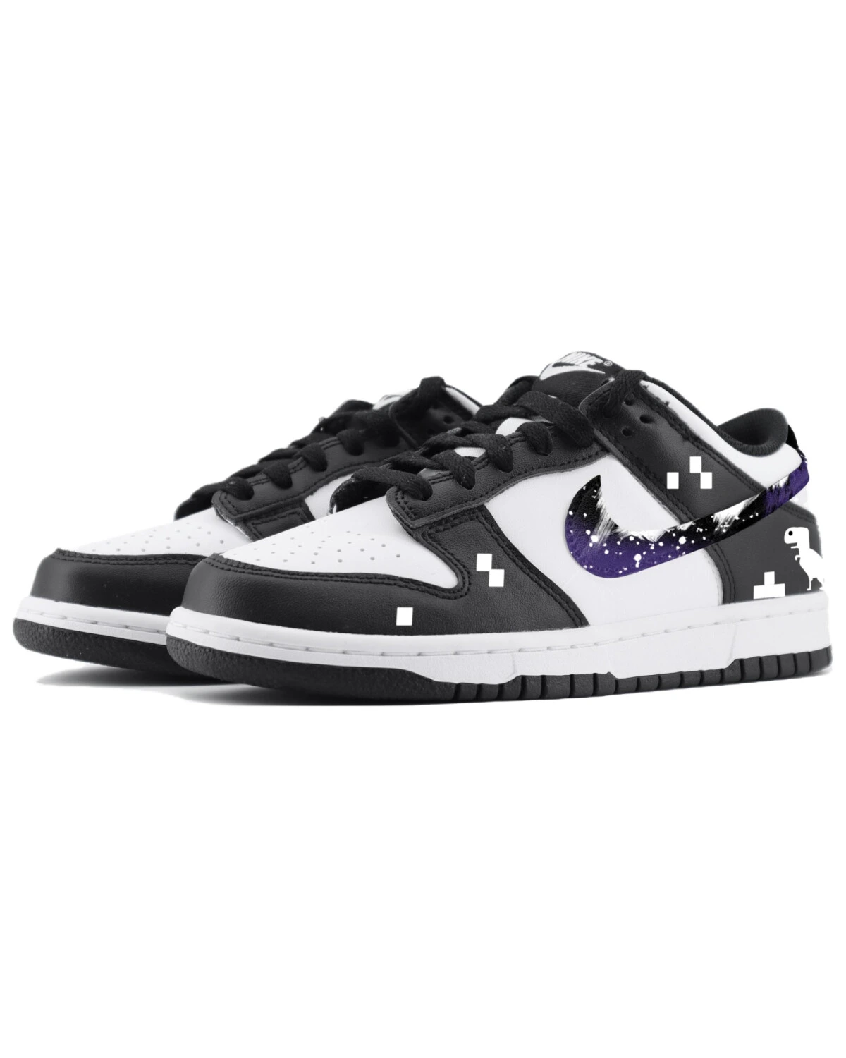 Nike Dunk детские кроссовки черно-белые с дизайном динозавра картинка