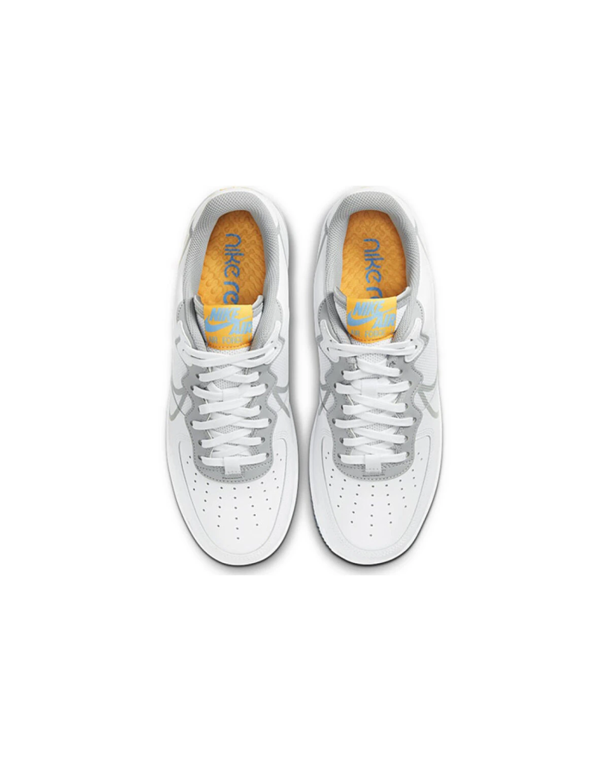 Nike Air Force 1 React унисекс кроссовки белые с голубыми вставками картинка