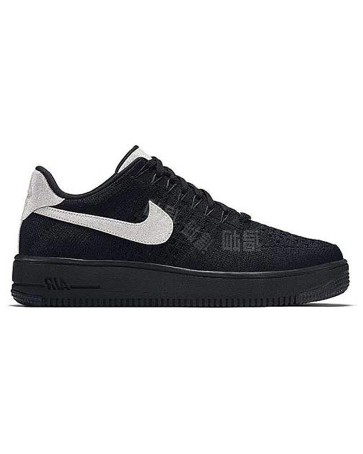 Nike Air Force 1 Flyknit мужские кроссовки черные с серебристыми вставками картинка