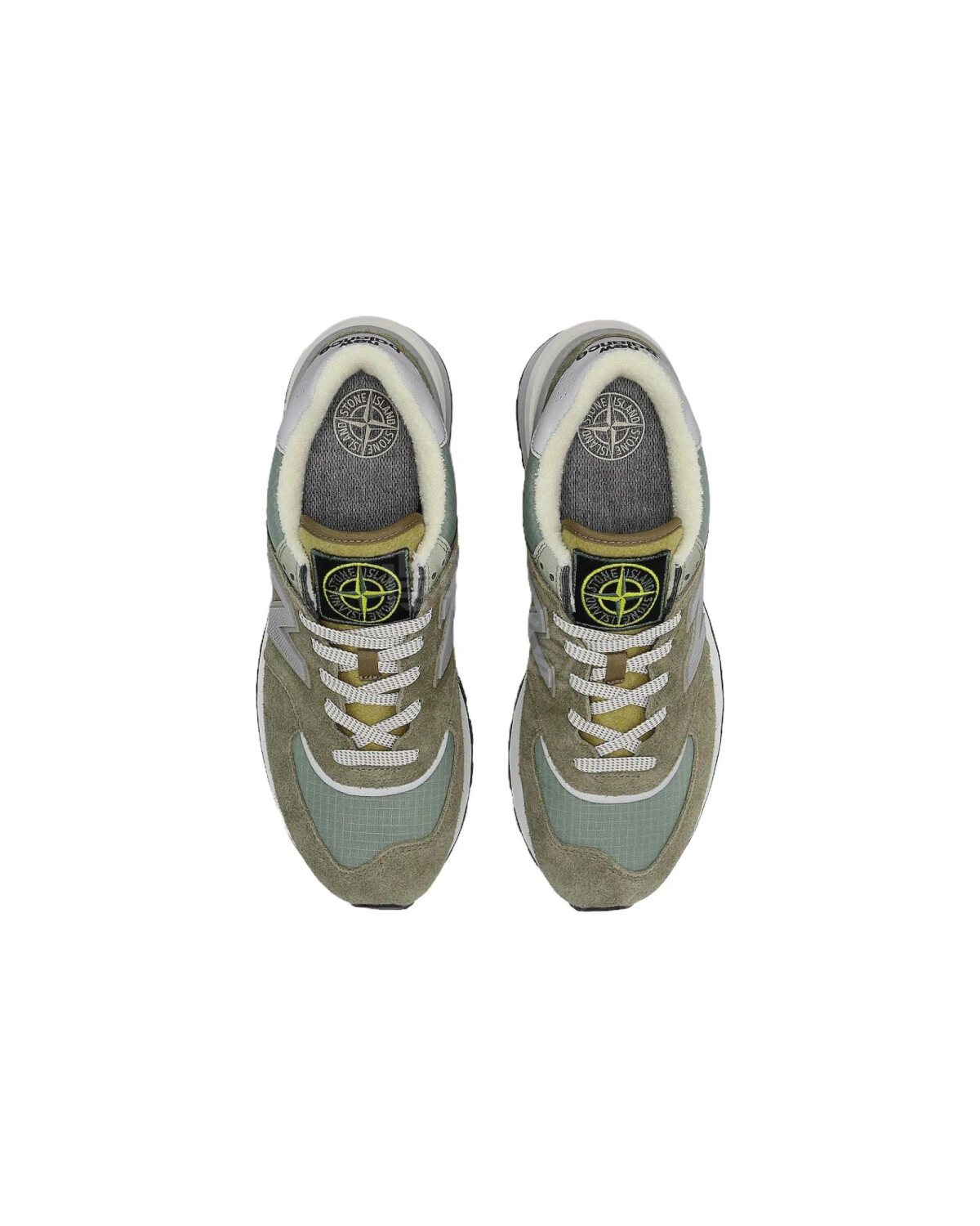 New Balance 574 унисекс кроссовки серо-коричневые из ткани и кожи для города и бега картинка