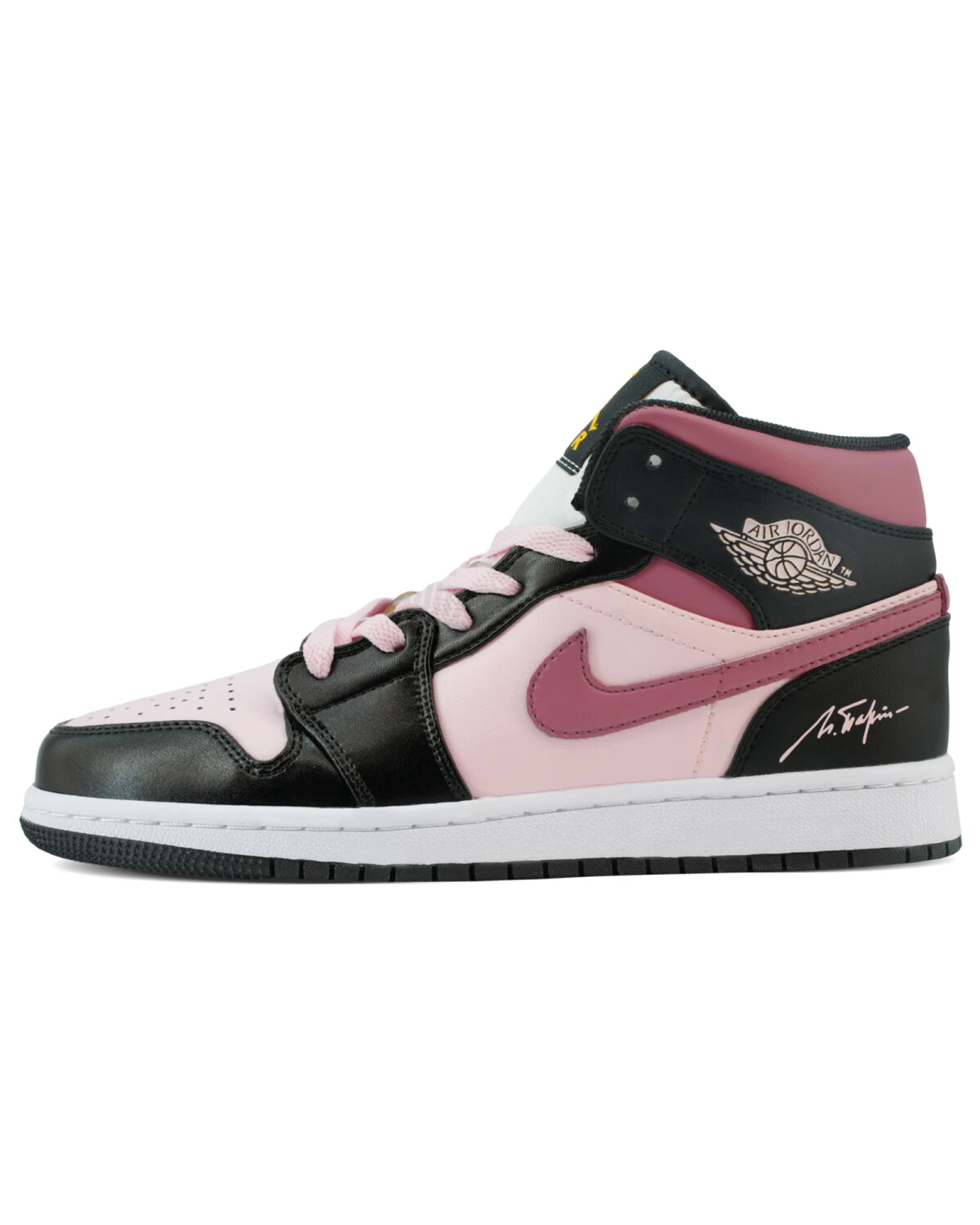Jordan Air Jordan 1 женские кроссовки высокие черно-розовые картинка