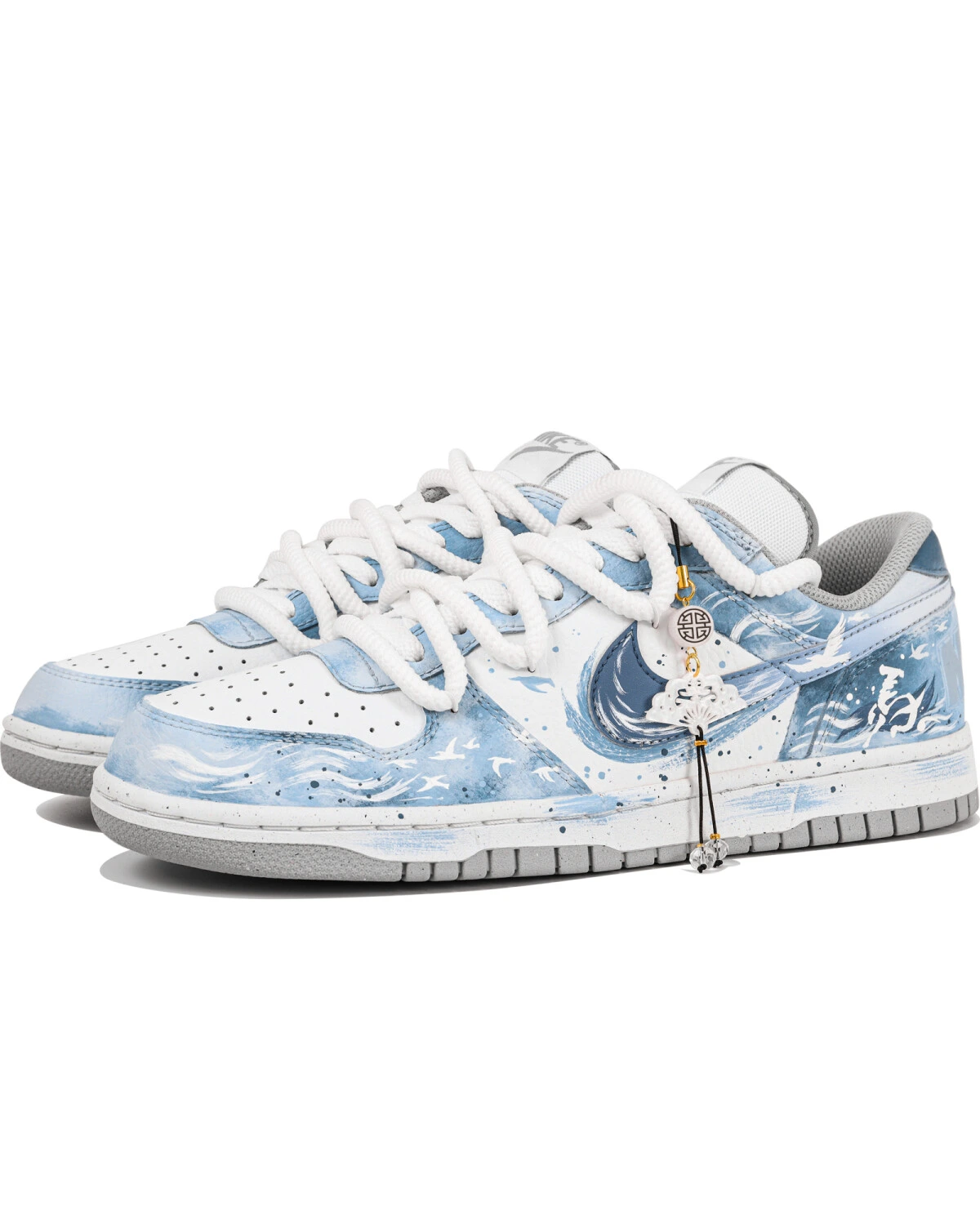 Nike Big Low мужские кеды сине-белые с ручной росписью картинка