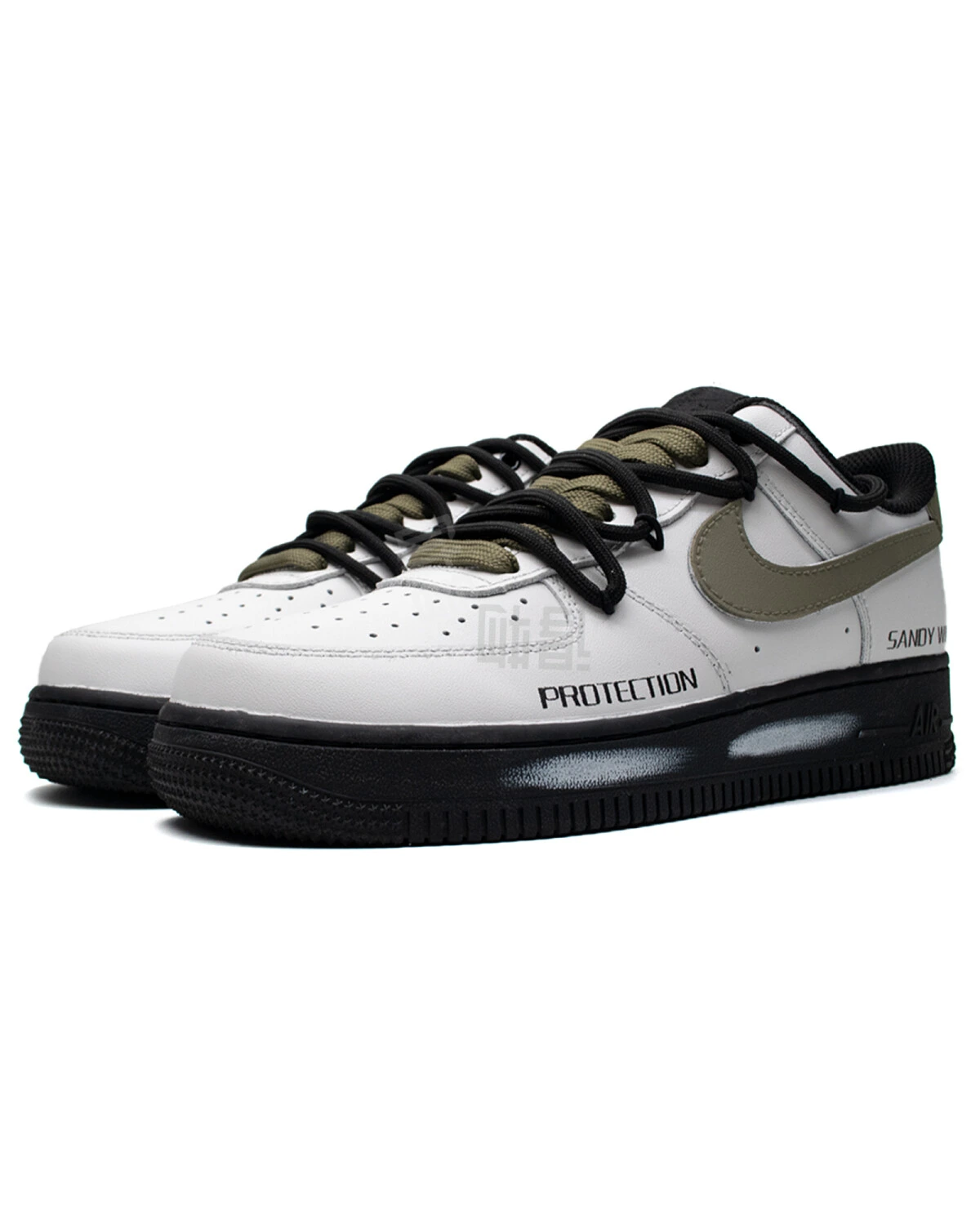 Nike Air Force 1 unisex кроссовки черно-белые с зеленым картинка