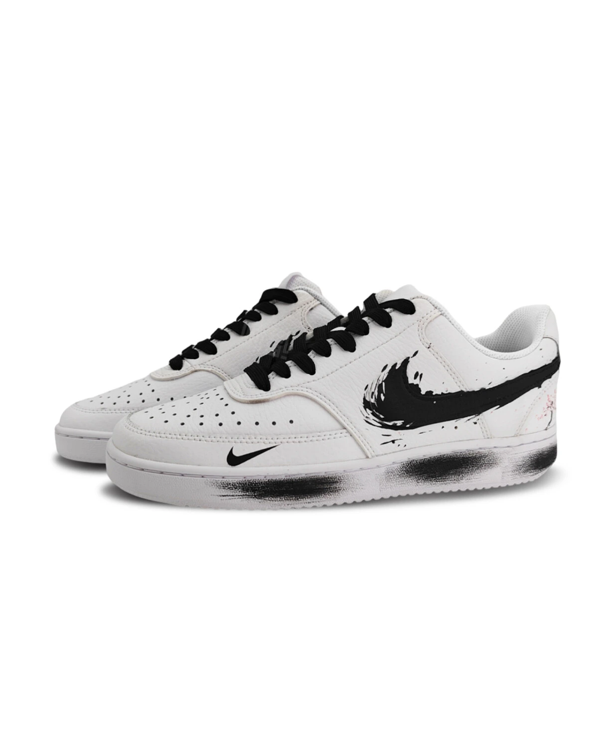 Nike Court Vision 1 Унисекс кроссовки бело-черные с граффити картинка