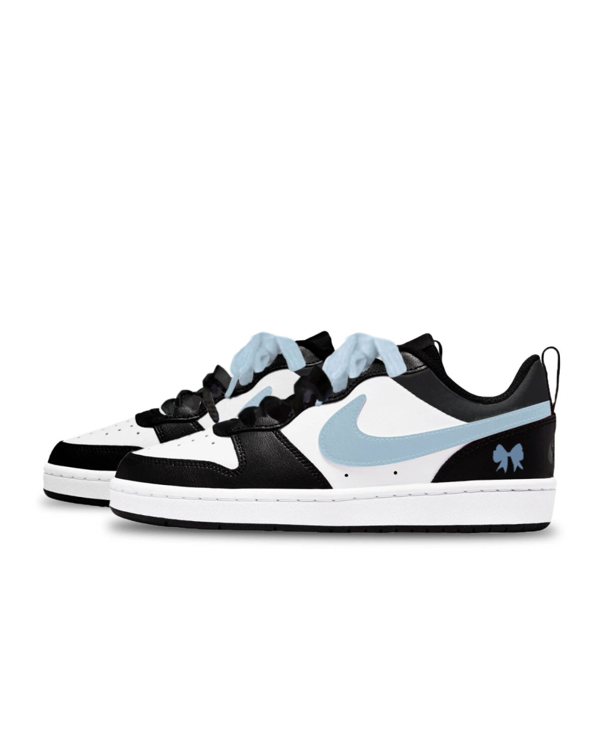 Nike Court Borough Low 2 детские кеды кожаные с синим бантиком картинка