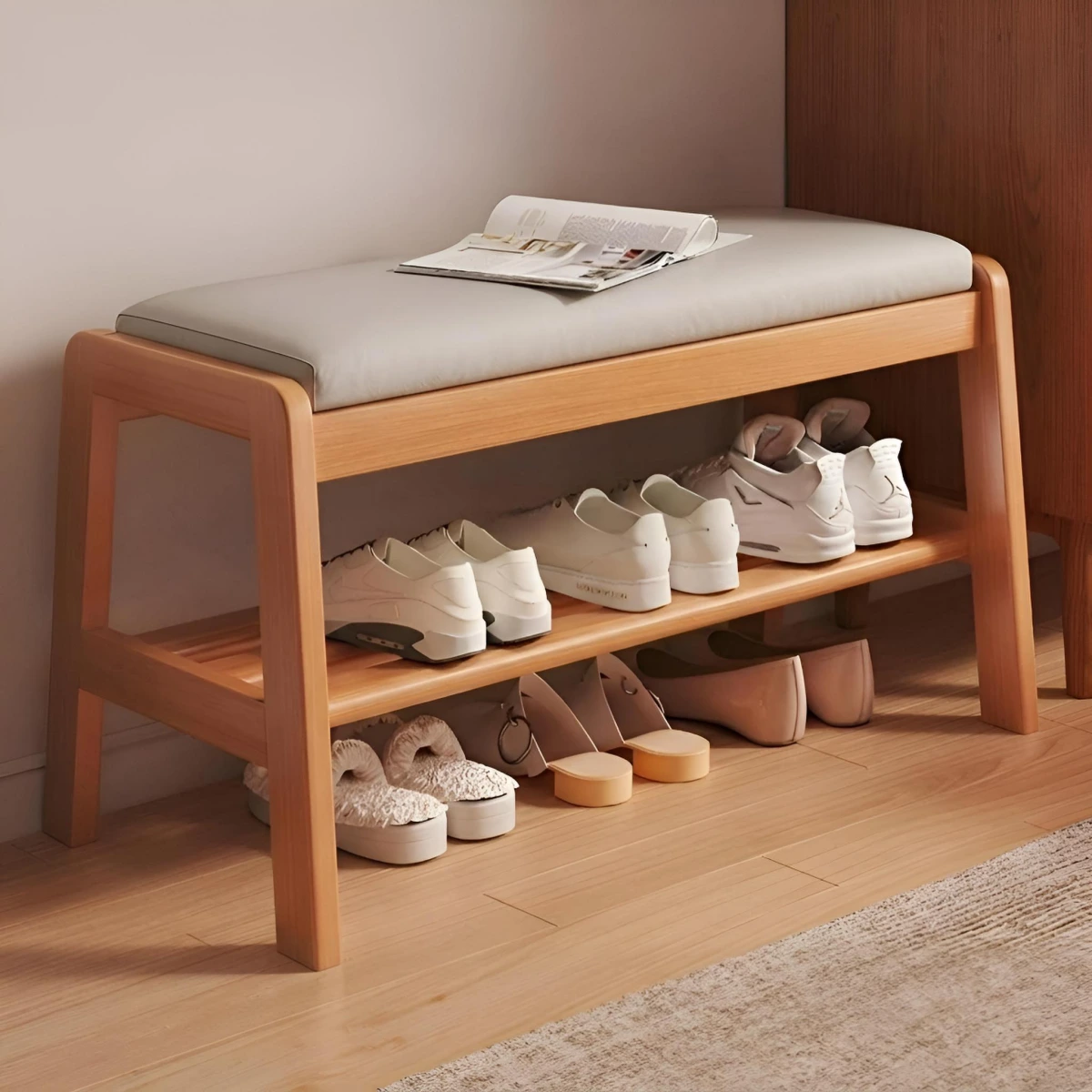 Обувница-банкетка с мягким сиденьем 80см (Бежевый) картинка