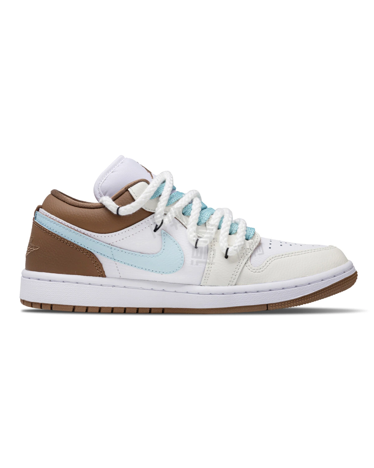 Jordan Air Jordan 1 унисекс кроссовки бело-голубые с коричневыми вставками картинка