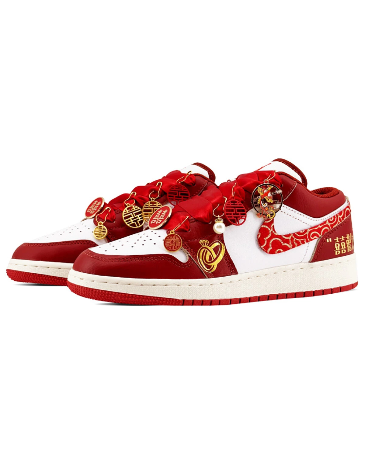 Jordan Air Jordan 1 унисекс кроссовки бело-красные свадебные с вышивкой картинка