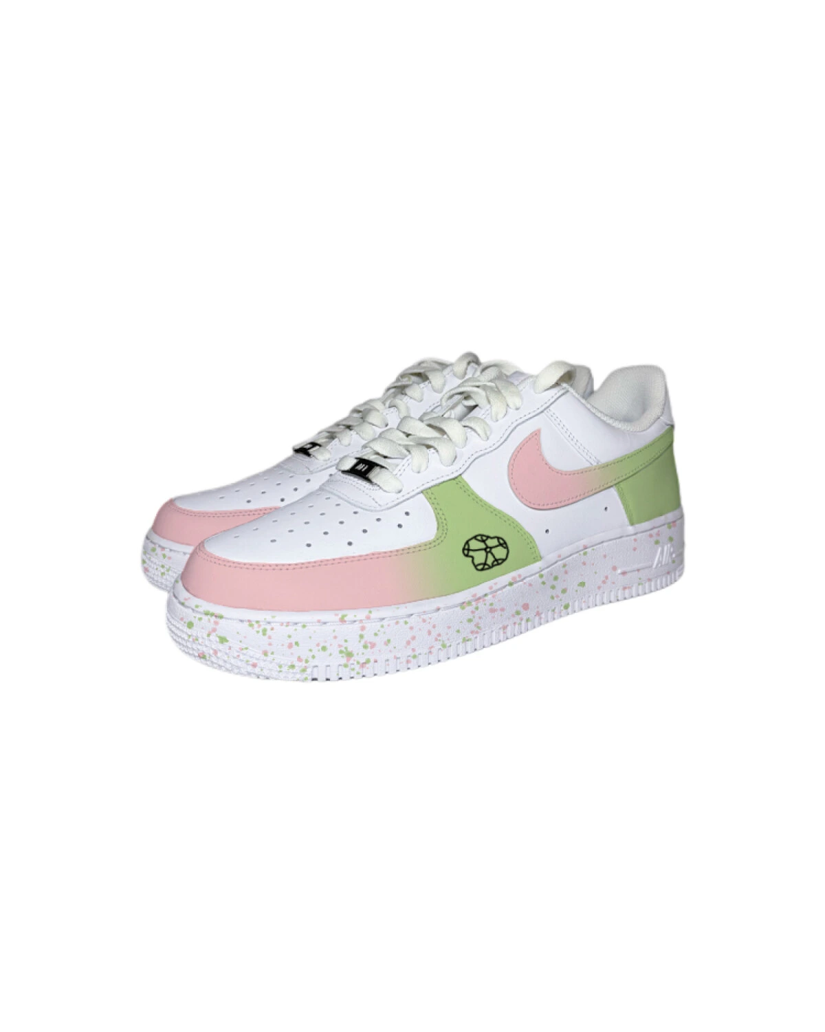 Nike Air Force 1 07 мужские кроссовки бело-розово-зеленые кожаные уличные картинка