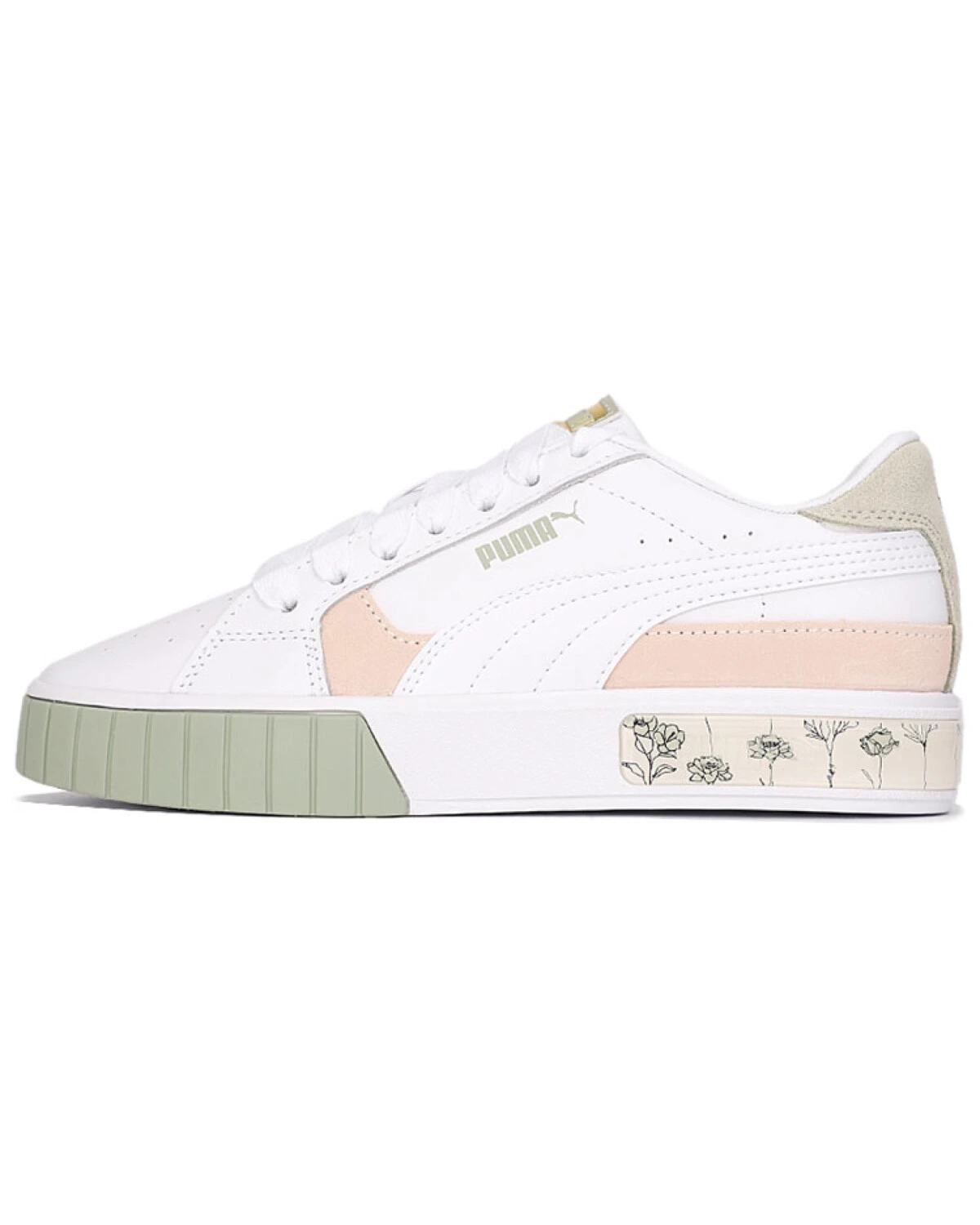 PUMA Cali Star женские кеды бело-зелено-розовые кожаные картинка