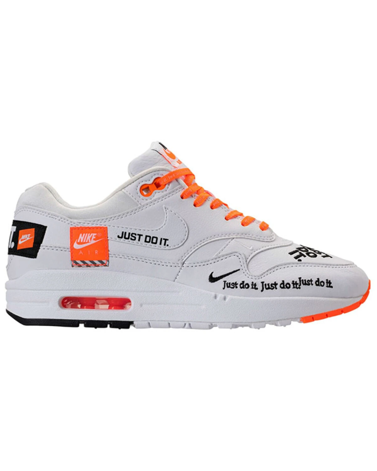 Nike Air Max 1 унисекс кроссовки белые с оранжевыми шнурками и воздушной подушкой картинка