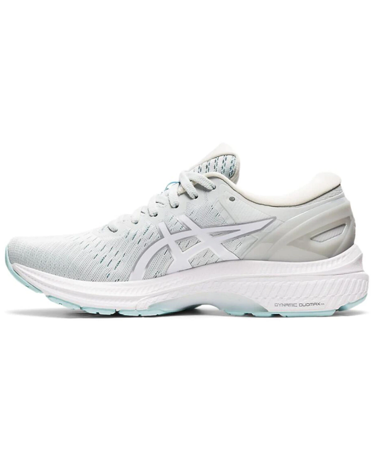 Asics Gel-Kayano 27 женские кроссовки для бега серо-белые с голубым картинка