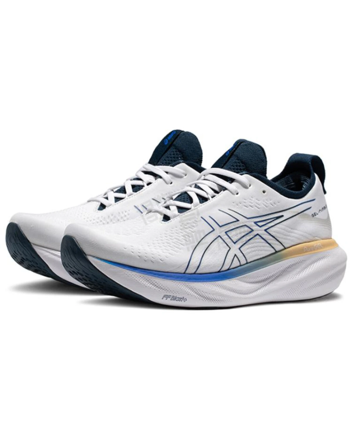 Asics GEL-Nimbus 25 мужские кроссовки для бега бело-чёрно-сине-оранжевые картинка