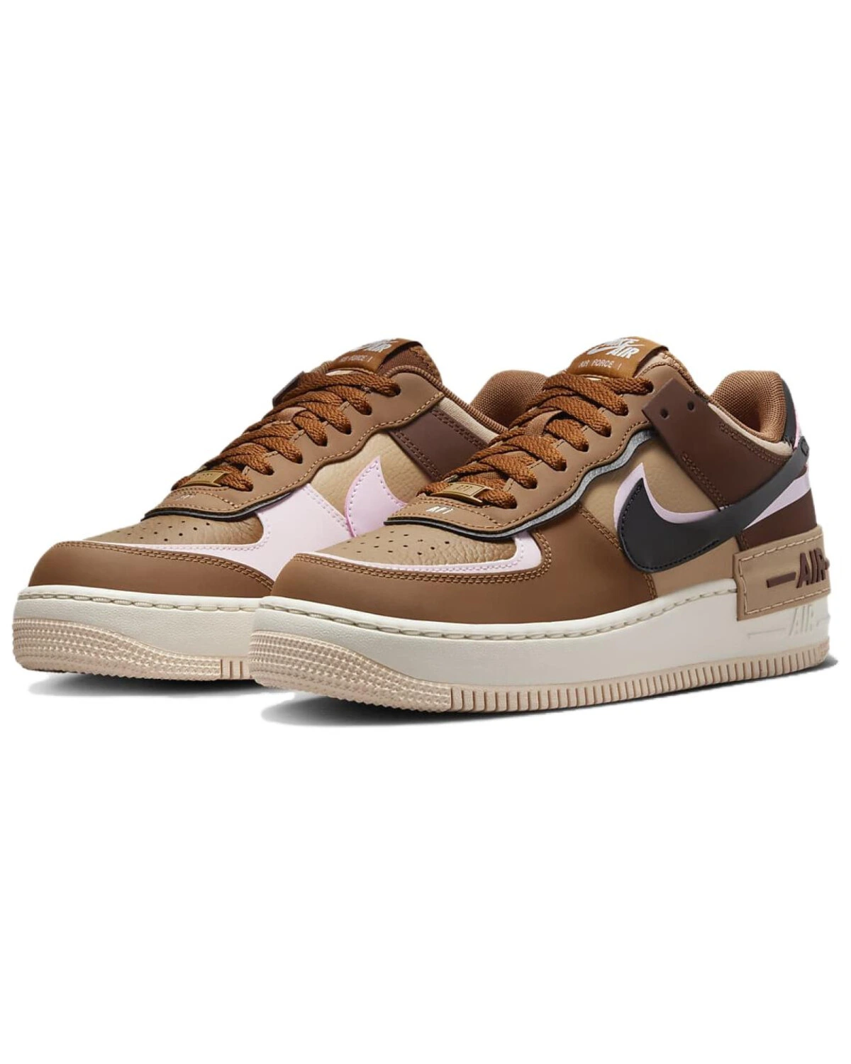 Nike Air Force 1 SHADOW женские кроссовки кожаные коричневые картинка