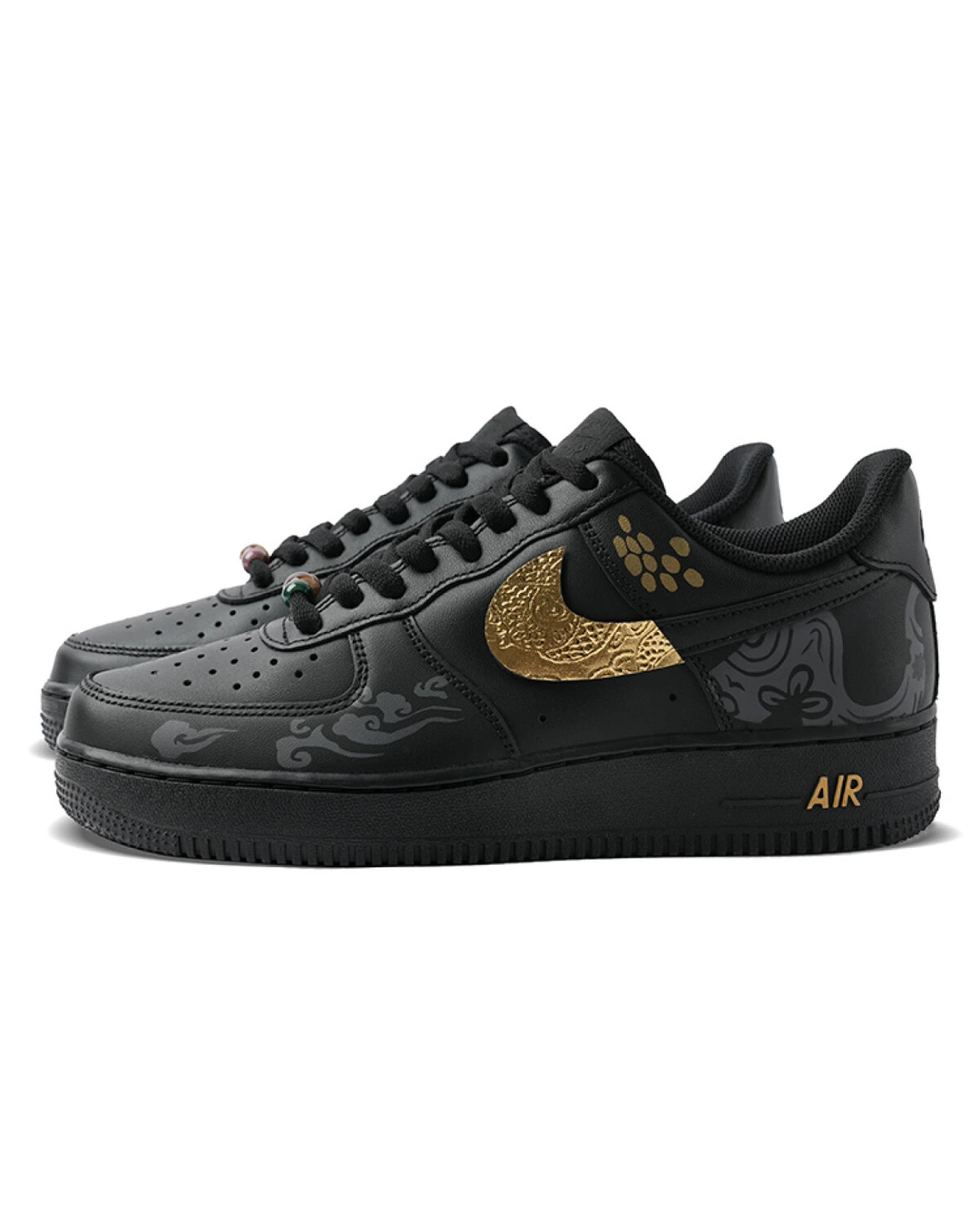 Nike Air Force 1 мужские и женские кроссовки черно-золотые картинка