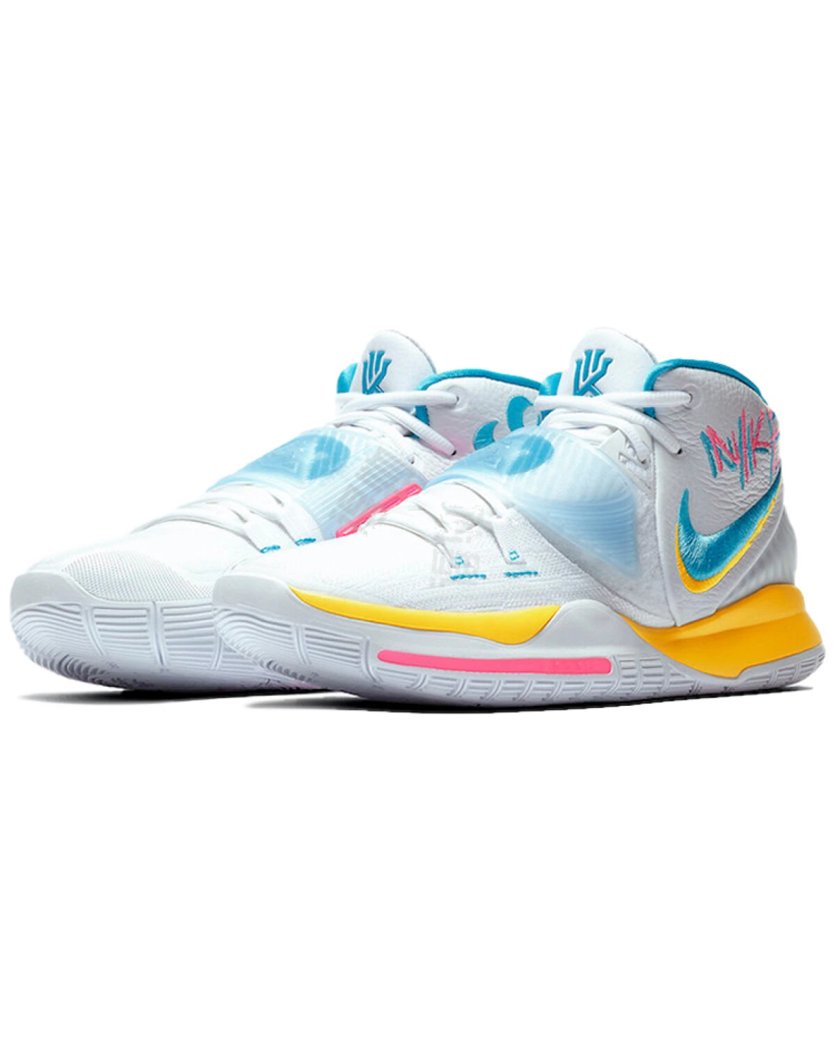 Nike Kyrie 6 EP "Neon Graffiti" unisex баскетбольные кроссовки белые с неоновыми деталями картинка