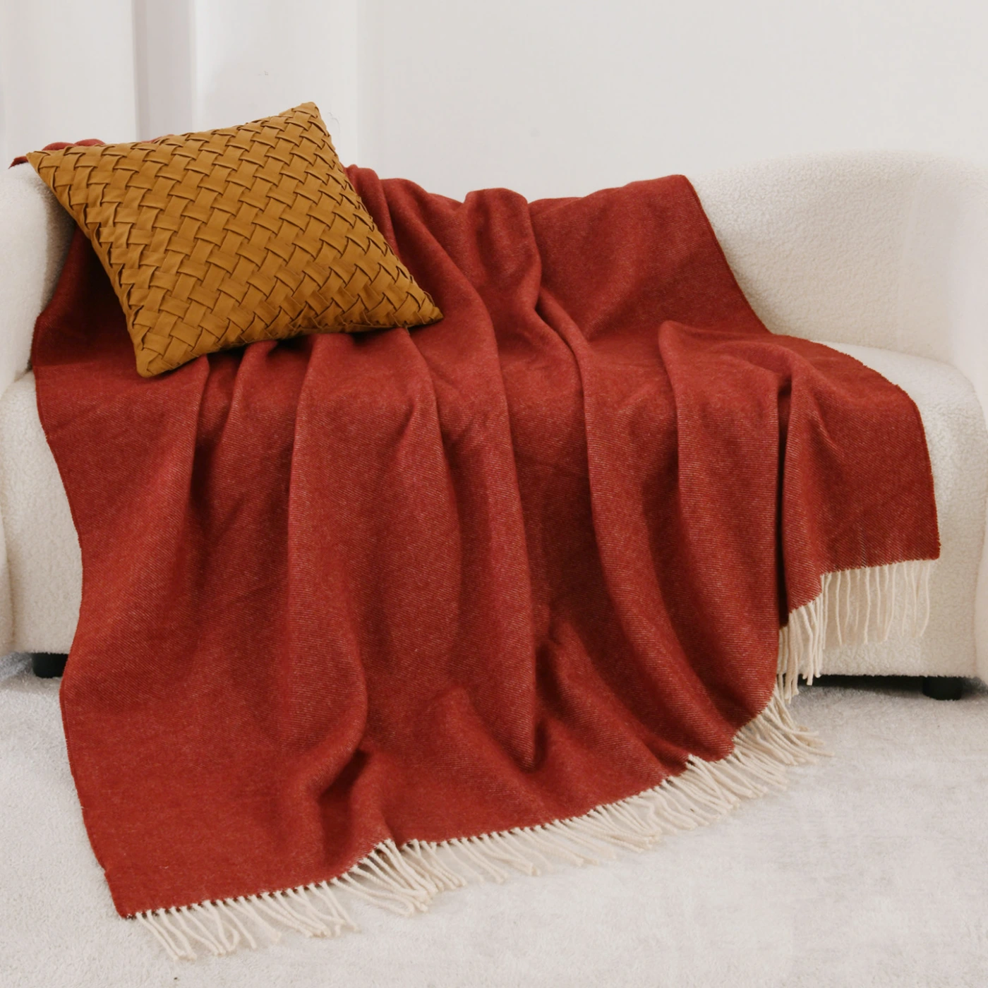 Шерстяной плед из 100% чистой шерсти (Красный) картинка