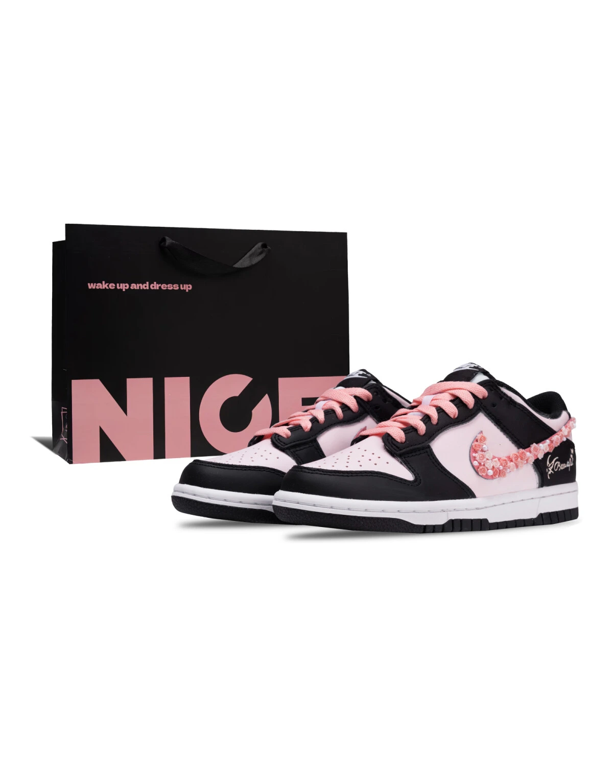 Nike Dunk unisex кроссовки черно-розовые износостойкие картинка