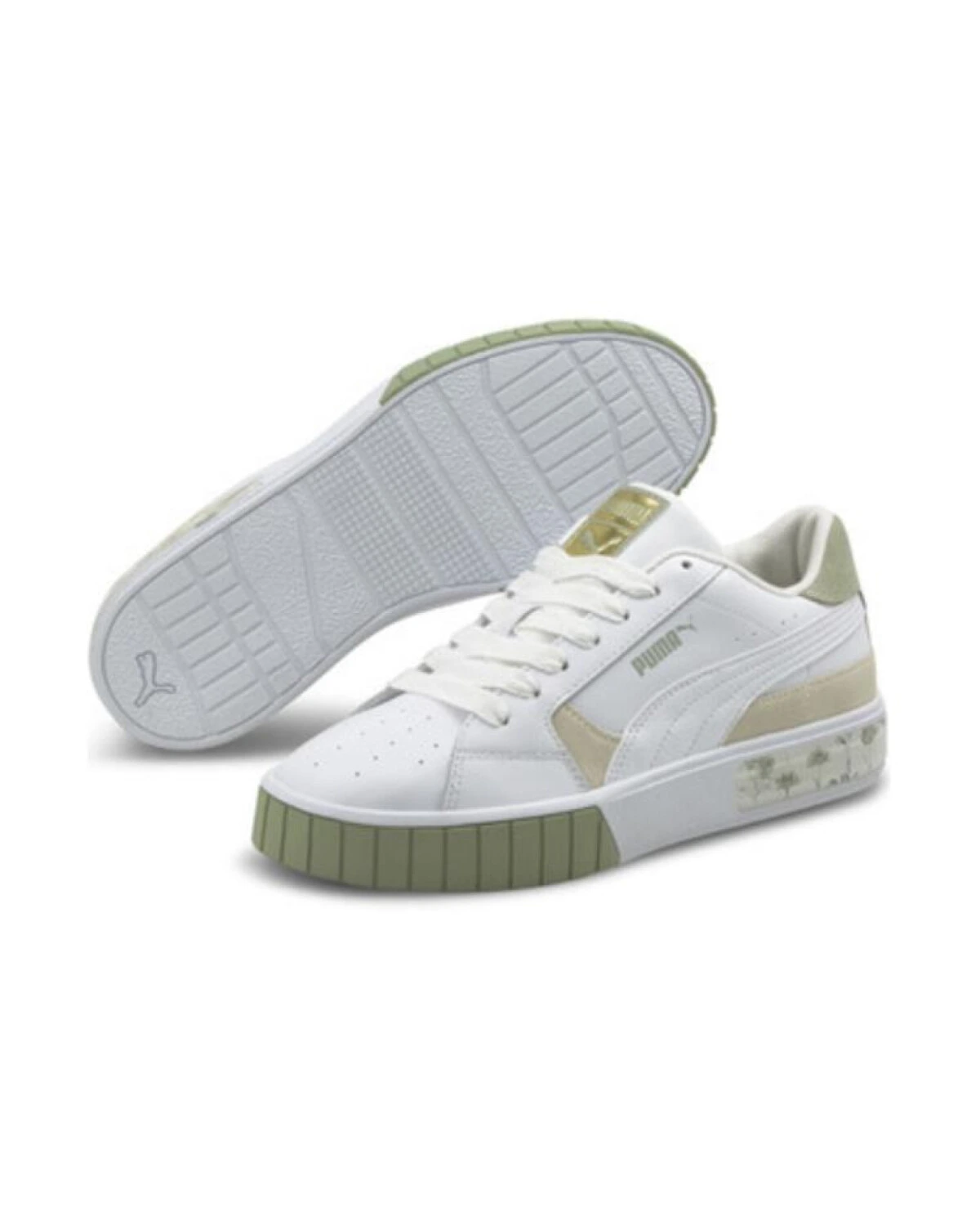 PUMA Cali Star женские кеды бело-зелено-розовые кожаные картинка