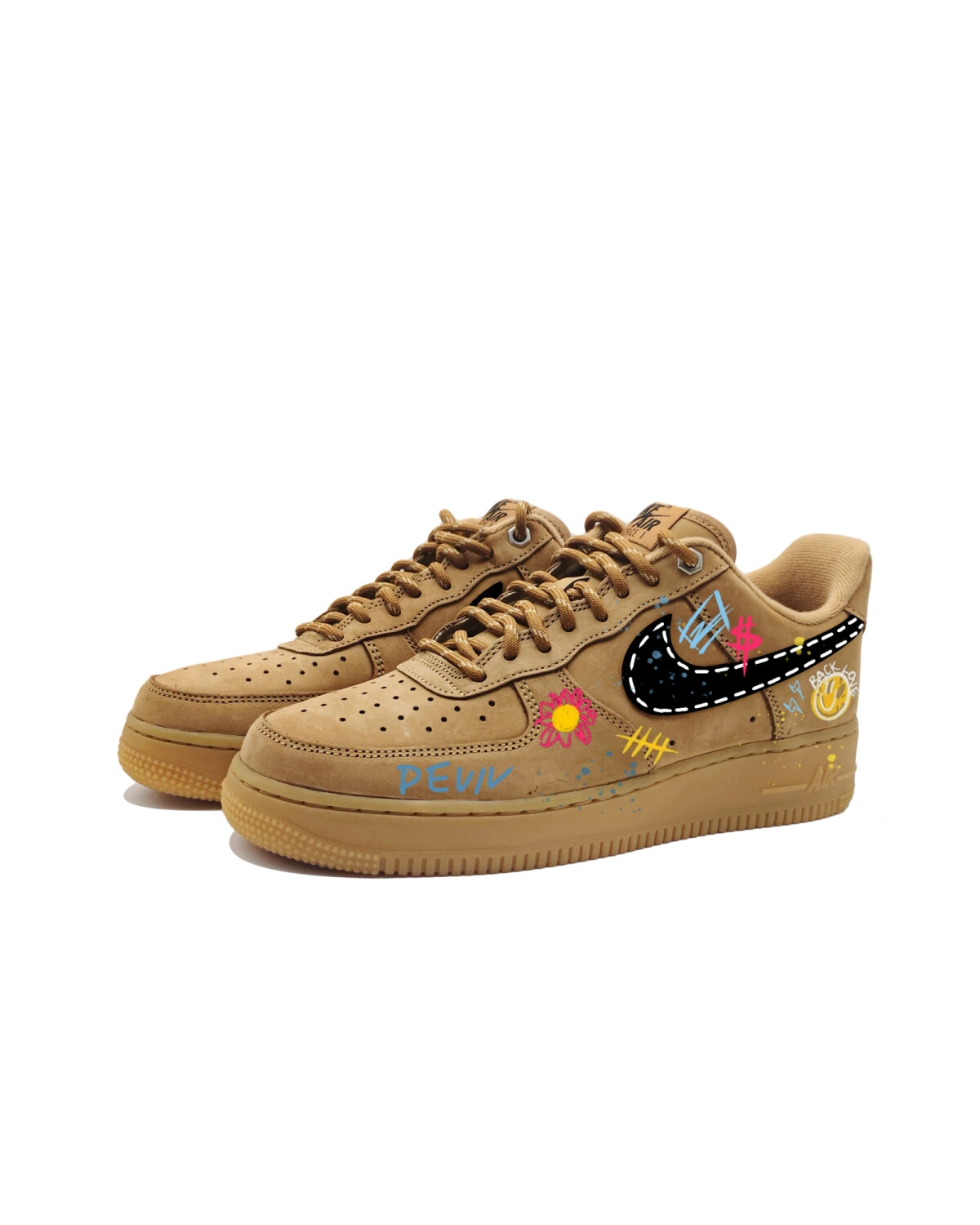 Nike Air Force 1 унисекс кроссовки графический принт коричневые картинка