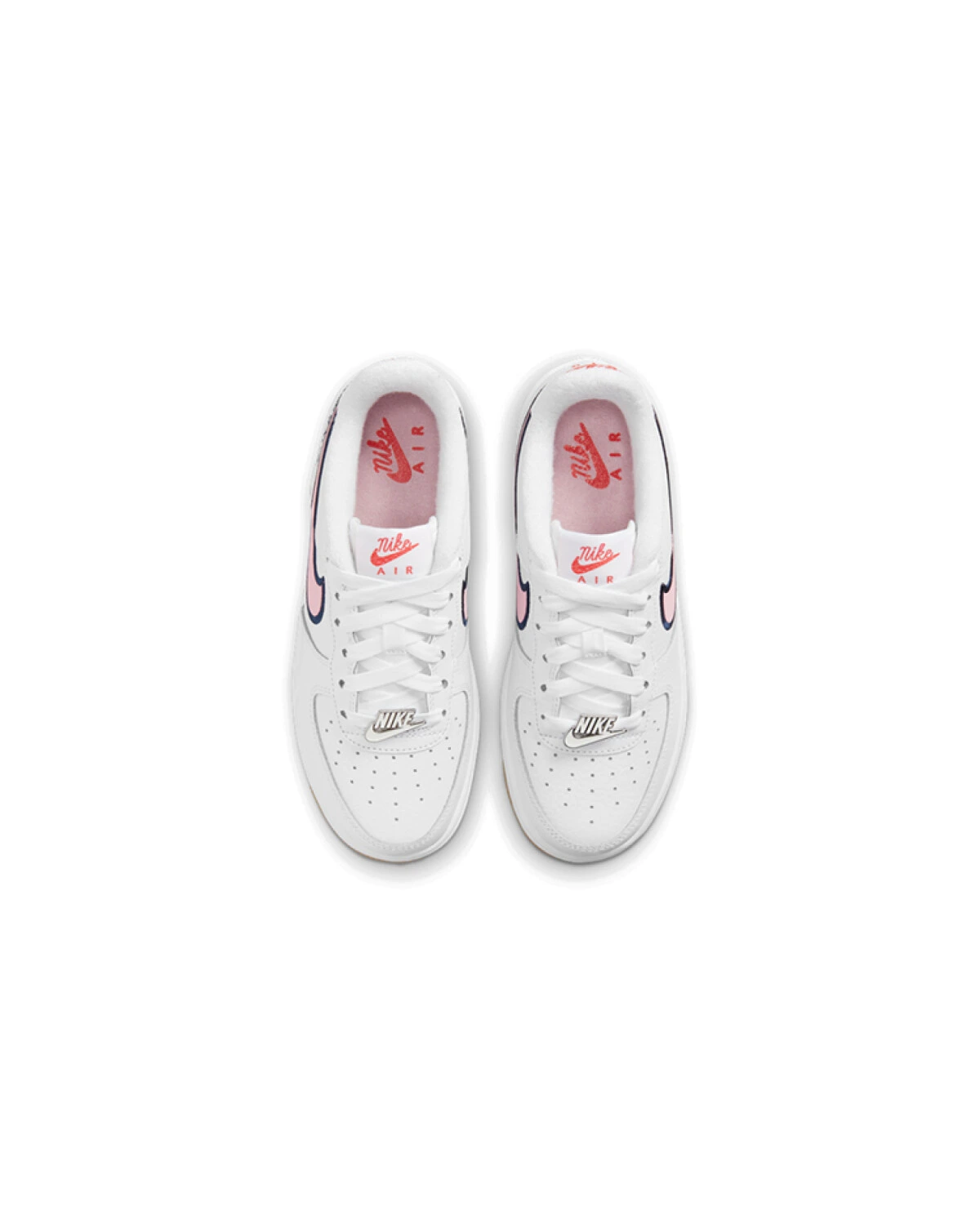 Nike Air Force 1 детские кроссовки белые с розовым логотипом картинка