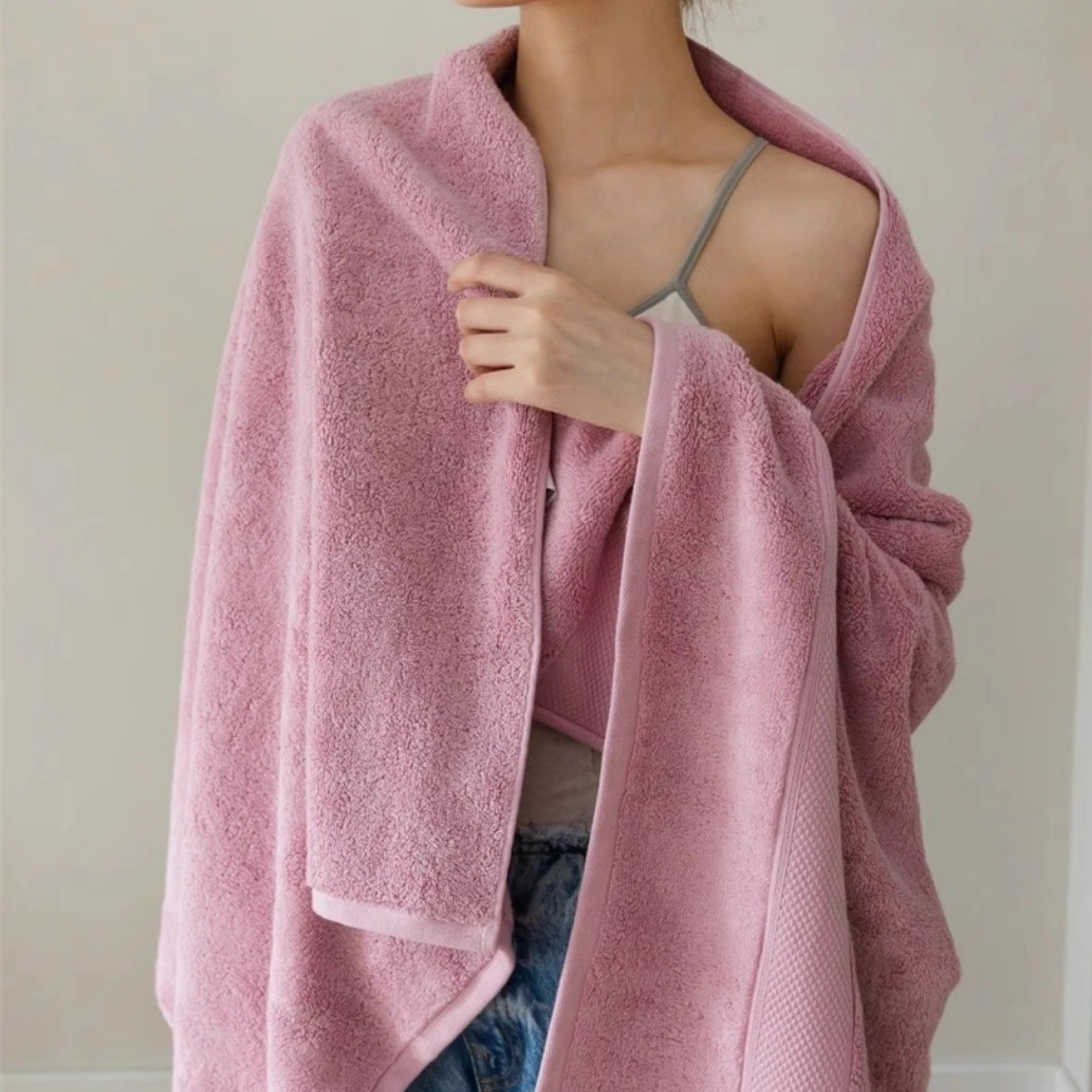 Махровое плотное полотенце из длинноволокнистого хлопка, плотное (Розовый) картинка