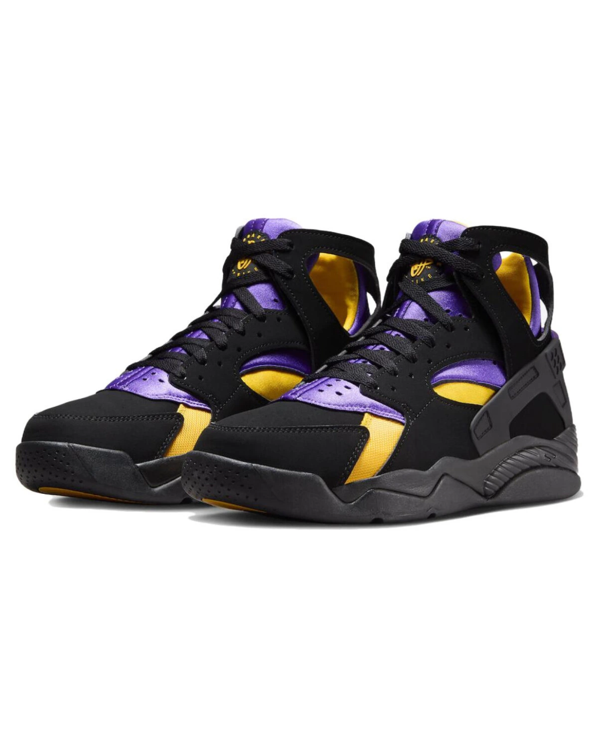Nike Air Huarache кроссовки высокие чёрные с оранжево-фиолетовыми вставками картинка