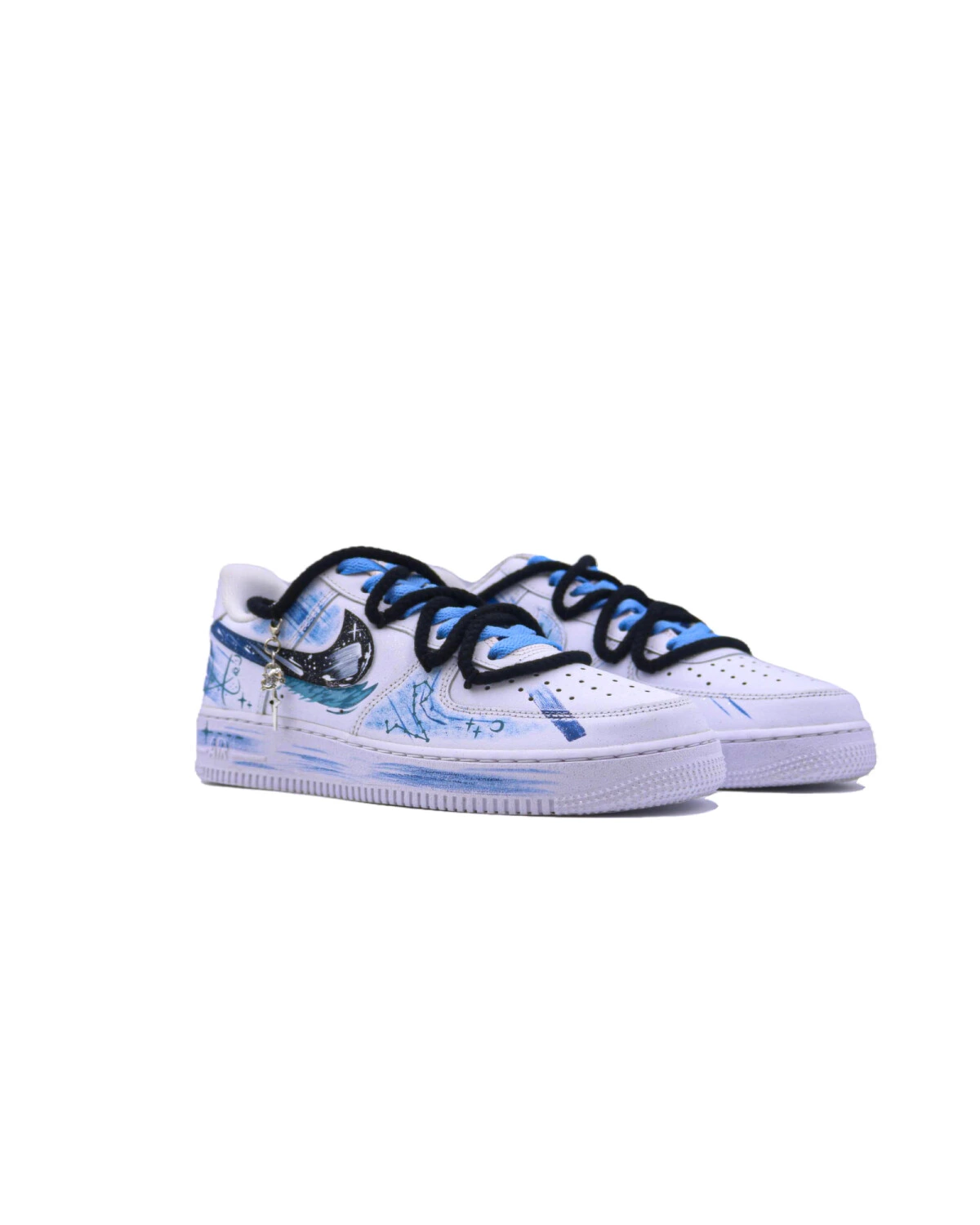 Nike Air Force 1 Unisex кроссовки с ручной росписью сине-белые картинка