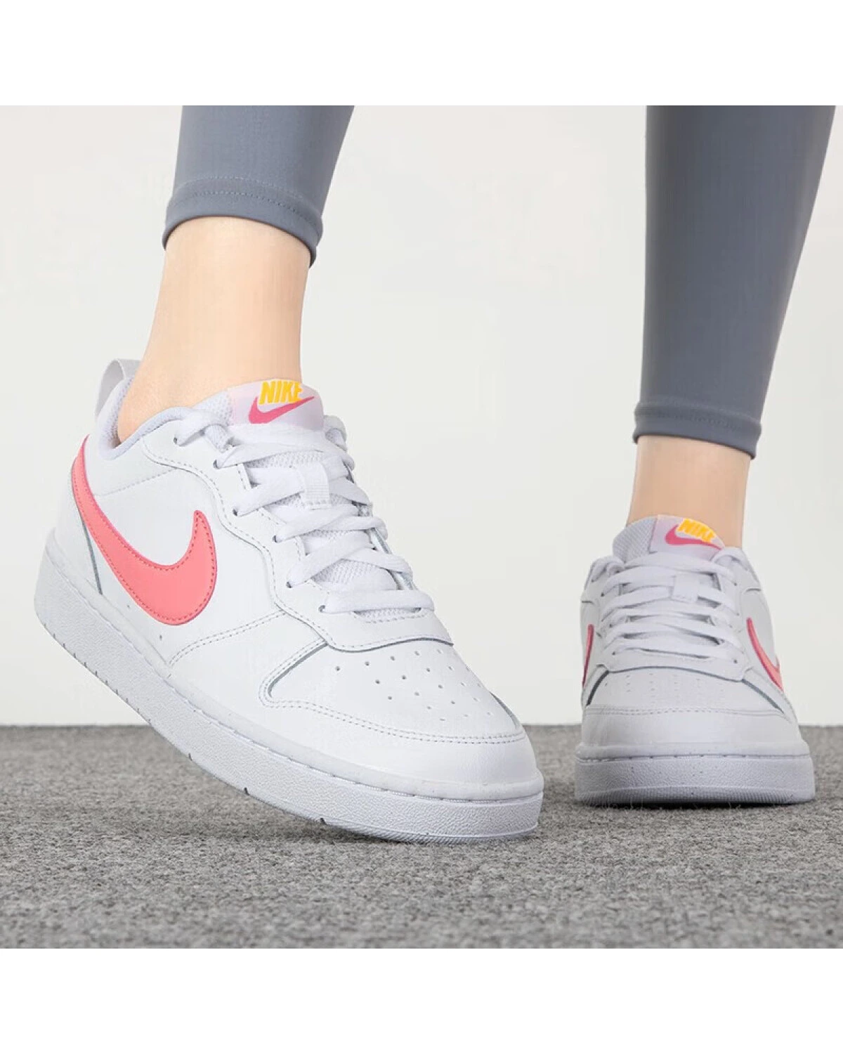 Nike Court Borough Low 2 детские кеды кожаные бело-розовые картинка