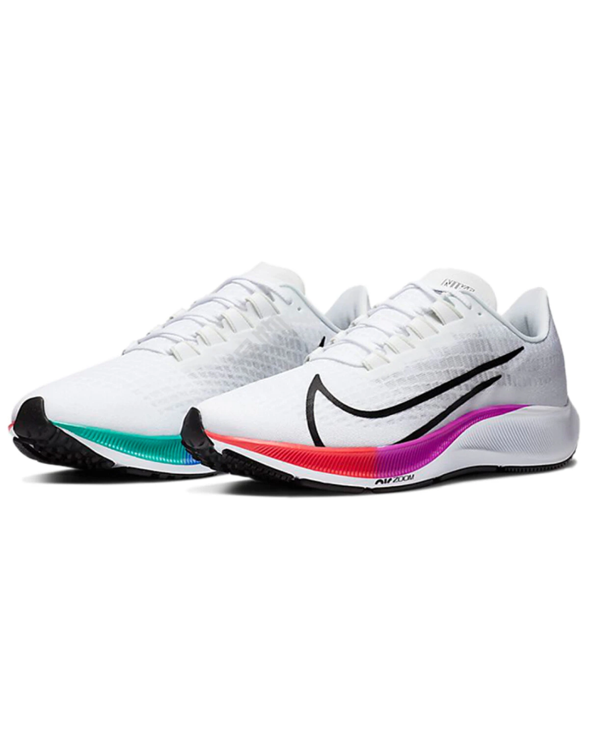 Nike Pegasus 37 унисекс спортивные кроссовки для марафона белые с радужной вставкой картинка