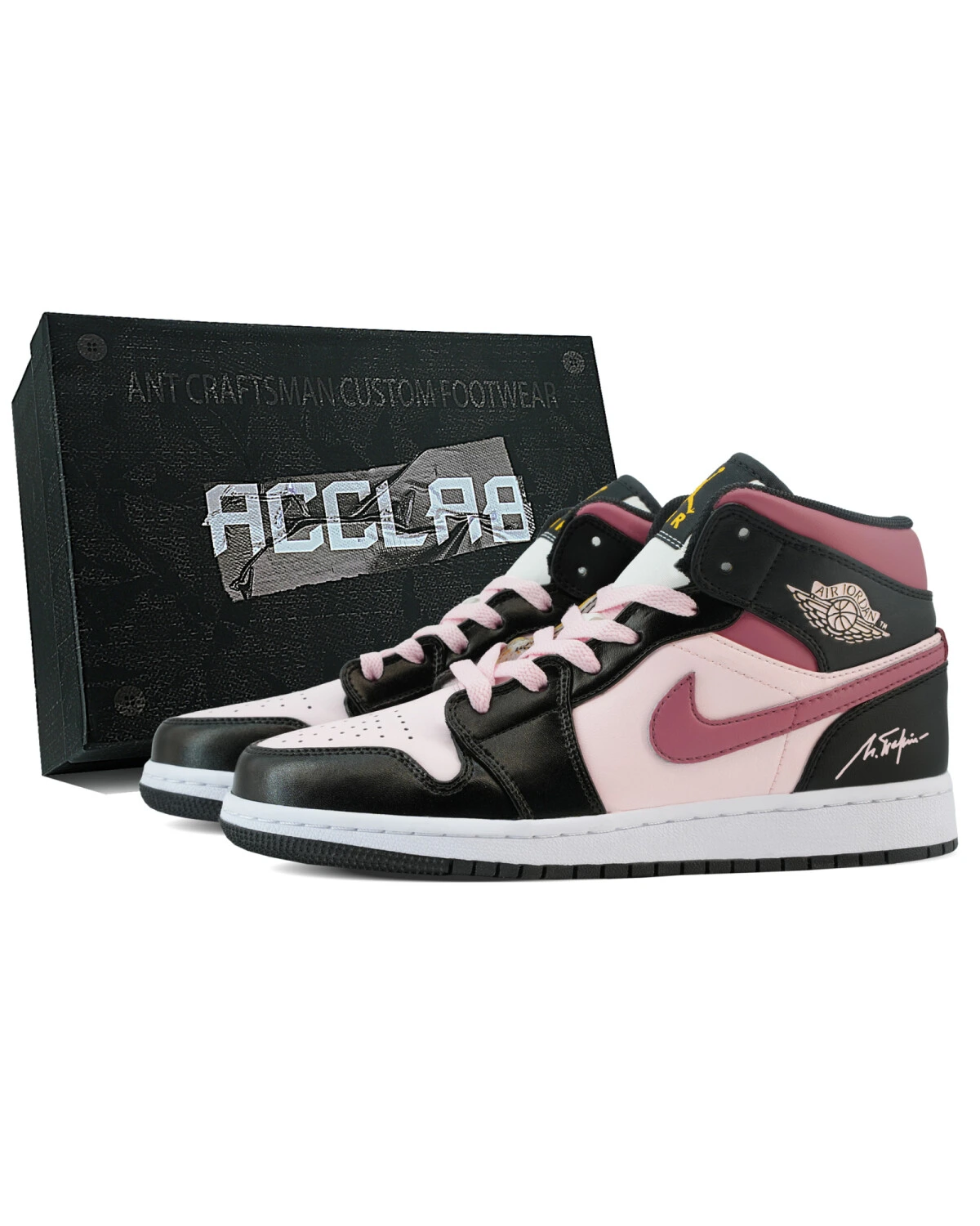 Jordan Air Jordan 1 женские кроссовки высокие черно-розовые картинка