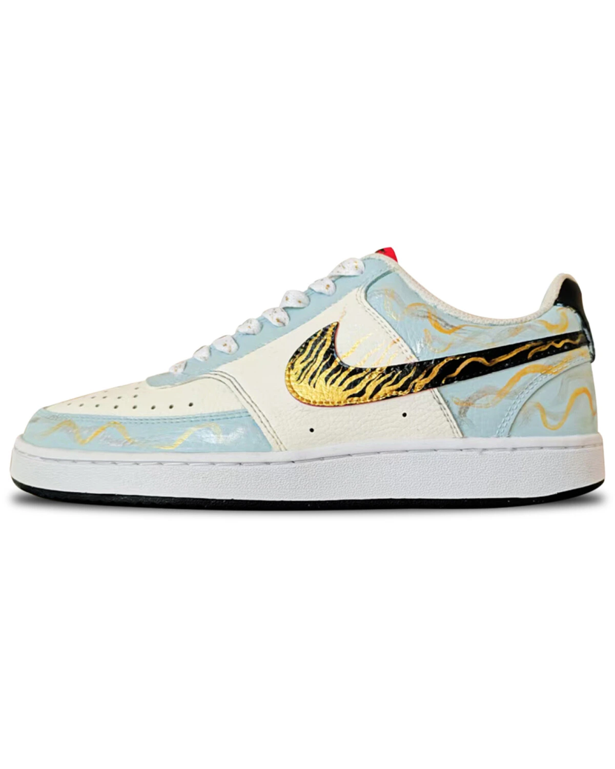 Nike Court Vision 1 мужские кроссовки голубые с золотым принтом картинка