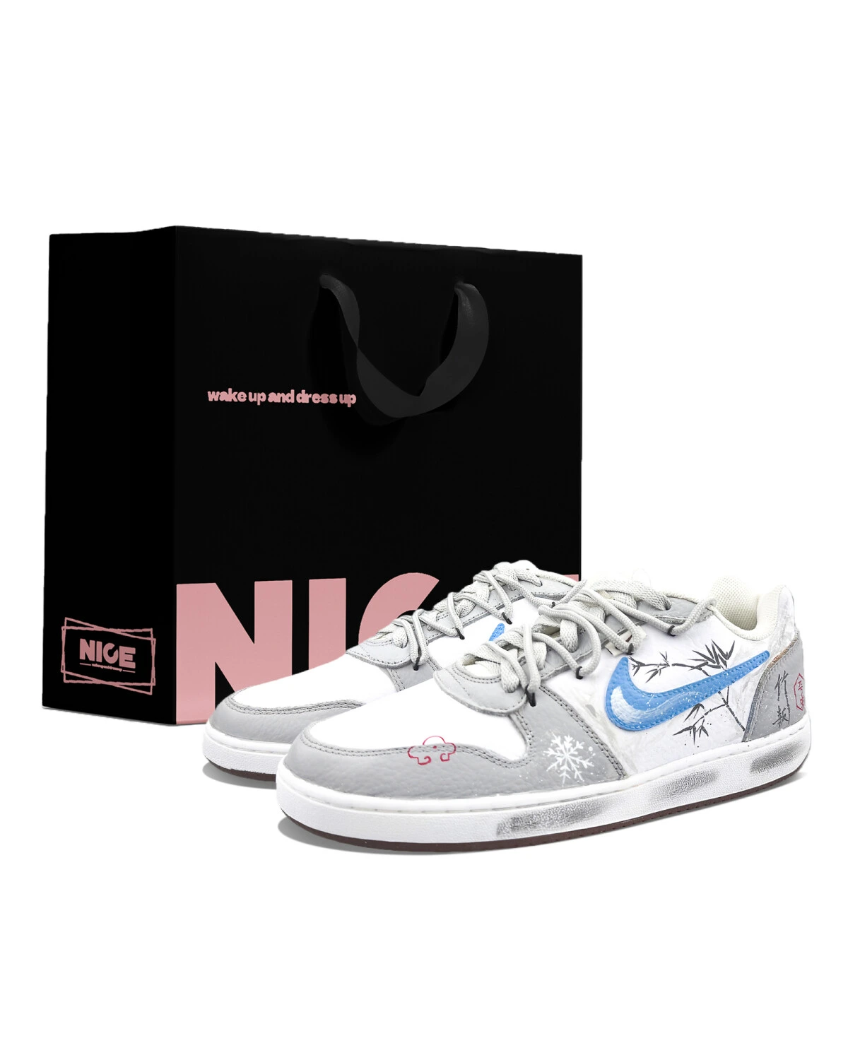 Nike EBERNON мужские кроссовки бело-серые с ручной росписью картинка