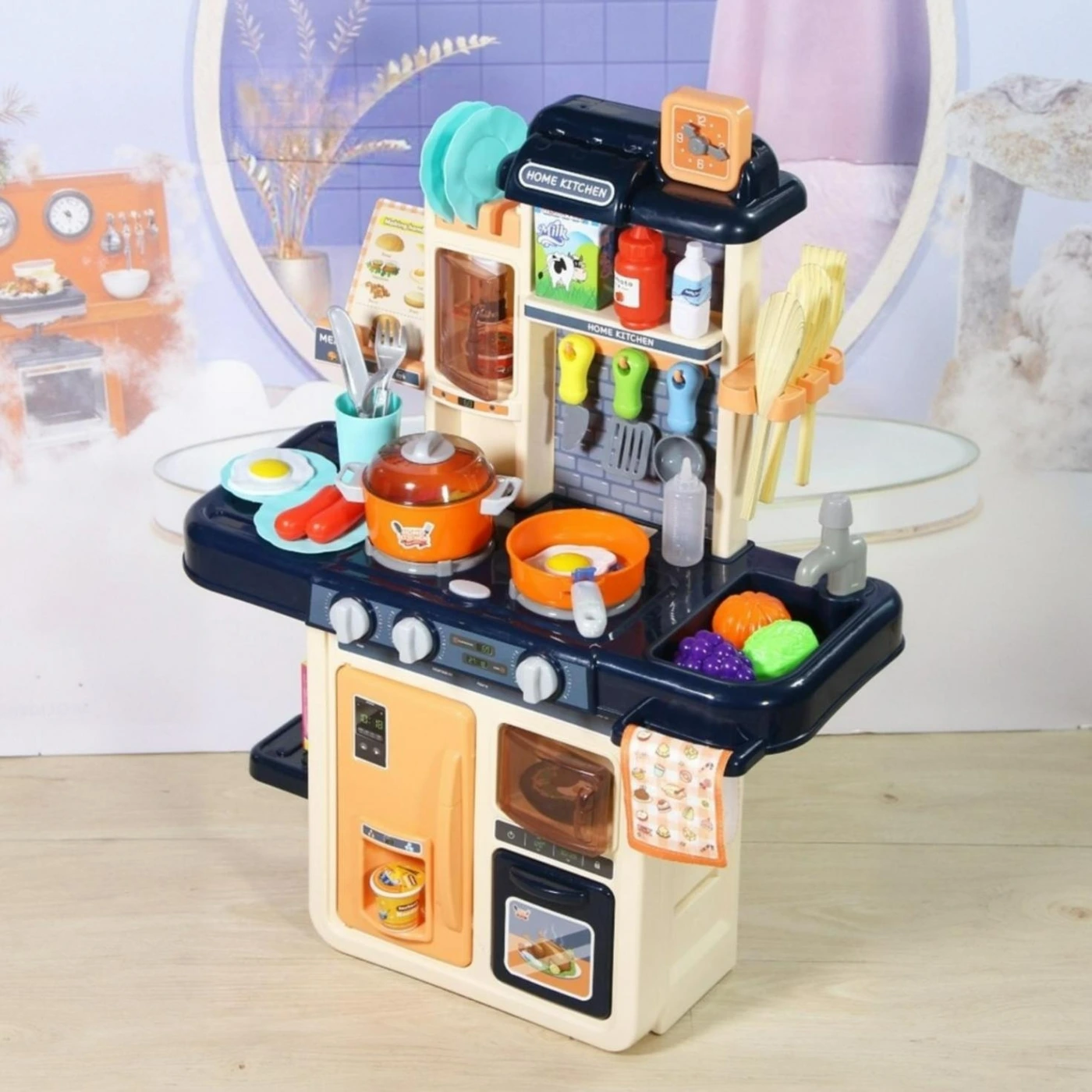 Детская игровая кухня Parenting Treasure — с водой, звуками и светом (синяя) картинка