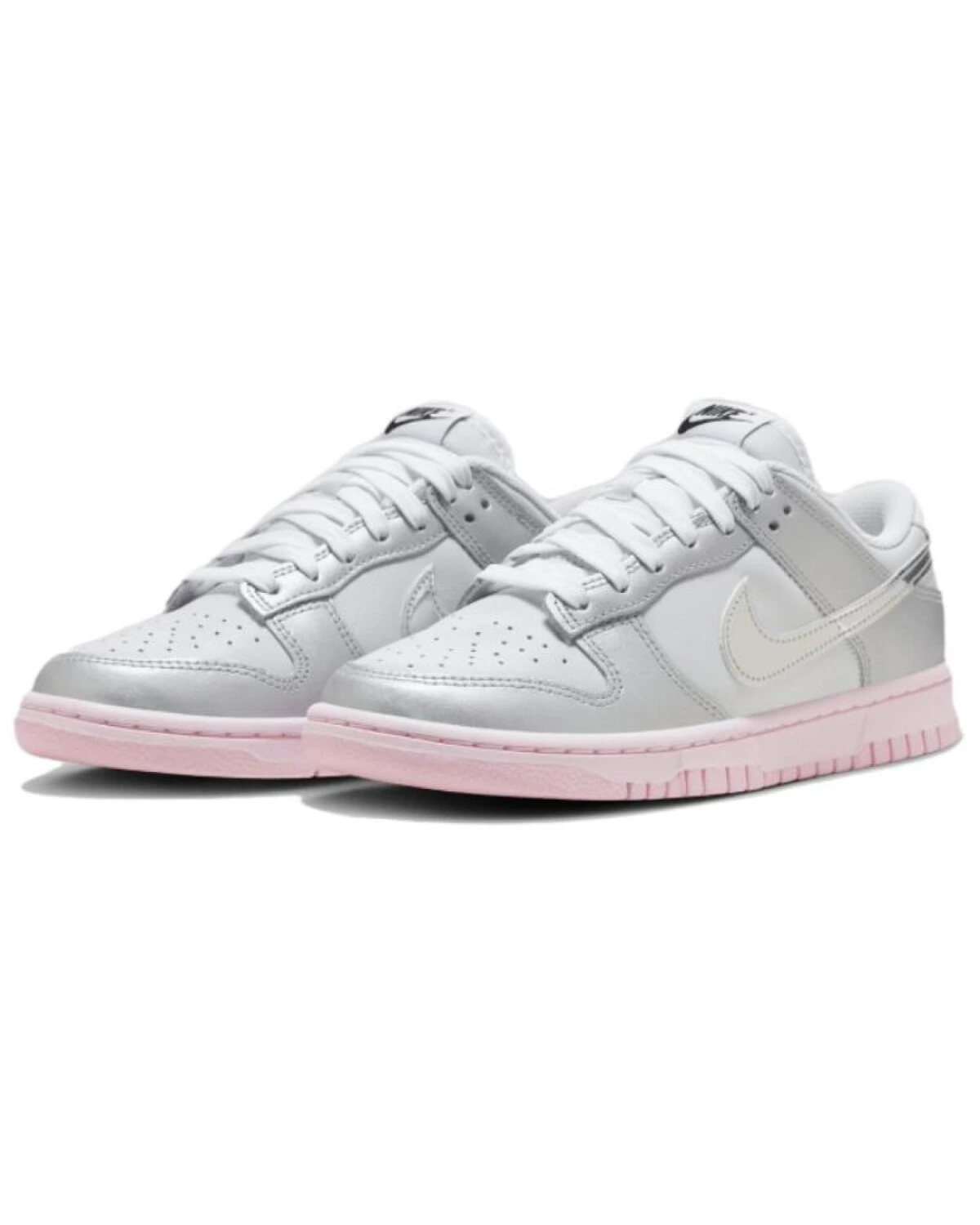 Nike Dunk женские кроссовки серебряные с розовой подошвой картинка
