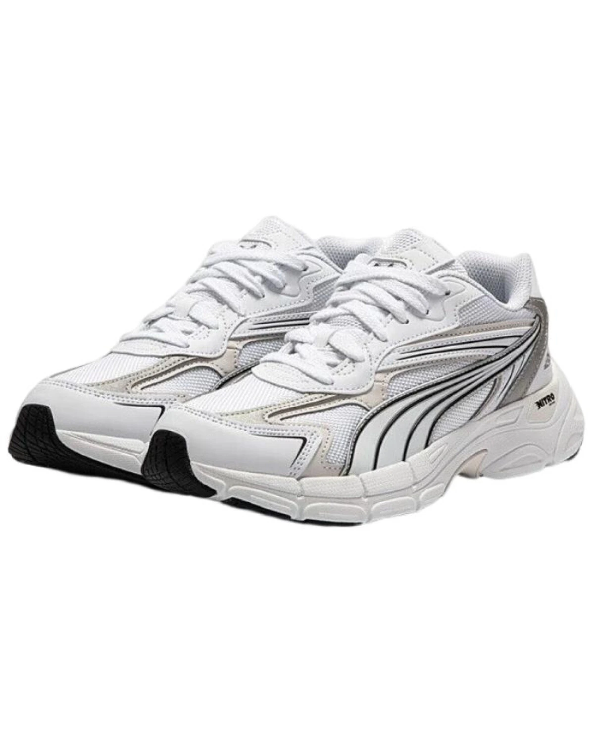 PUMA Teveris Nitro унисекс беговые кроссовки бело-серые из ткани и искусственной кожи картинка