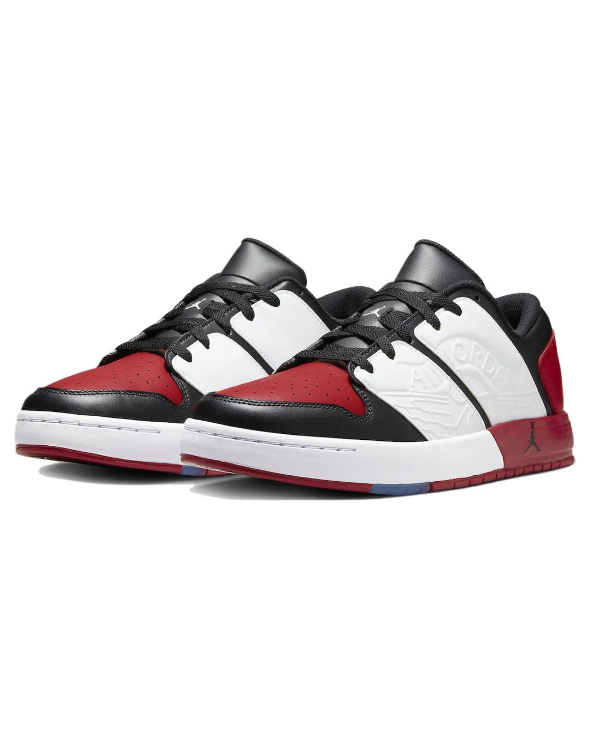 Jordan Nu Retro 1 унисекс кроссовки чёрно-белые с красными акцентами картинка