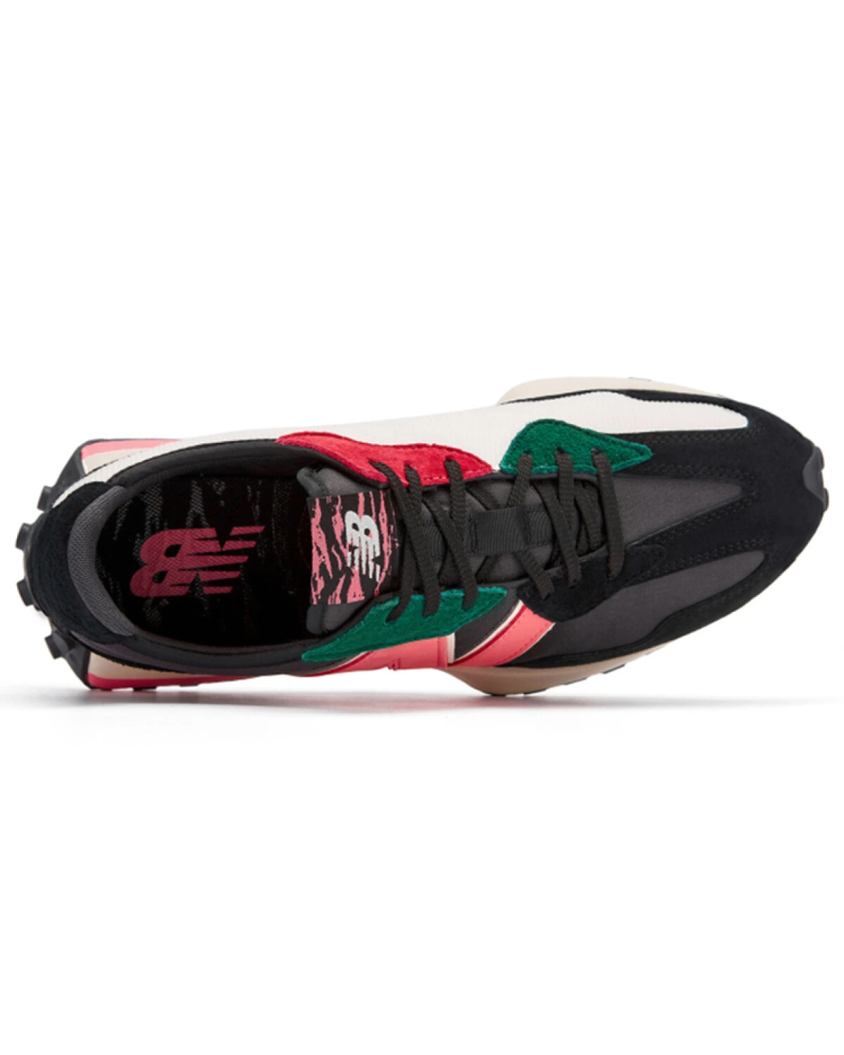 New Balance 327 унисекс кроссовки черно-оранжевые из ткани и кожи картинка