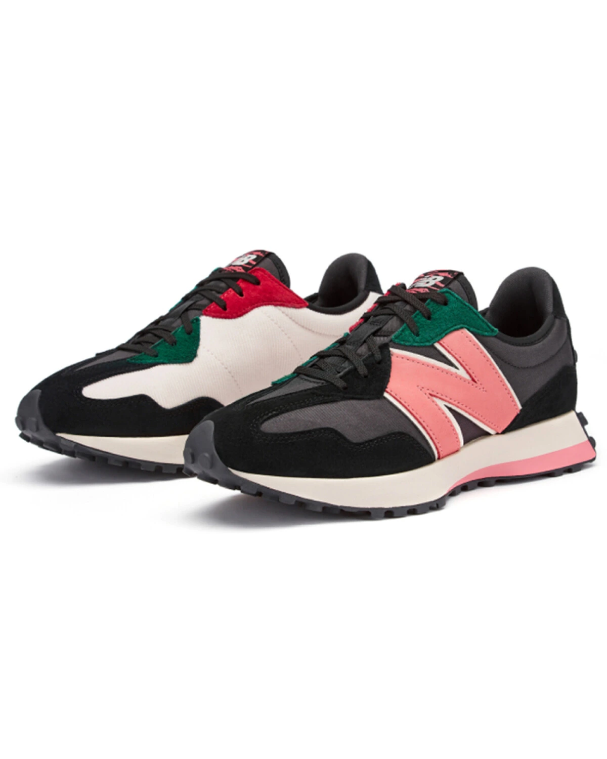 New Balance 327 унисекс кроссовки черно-оранжевые из ткани и кожи картинка