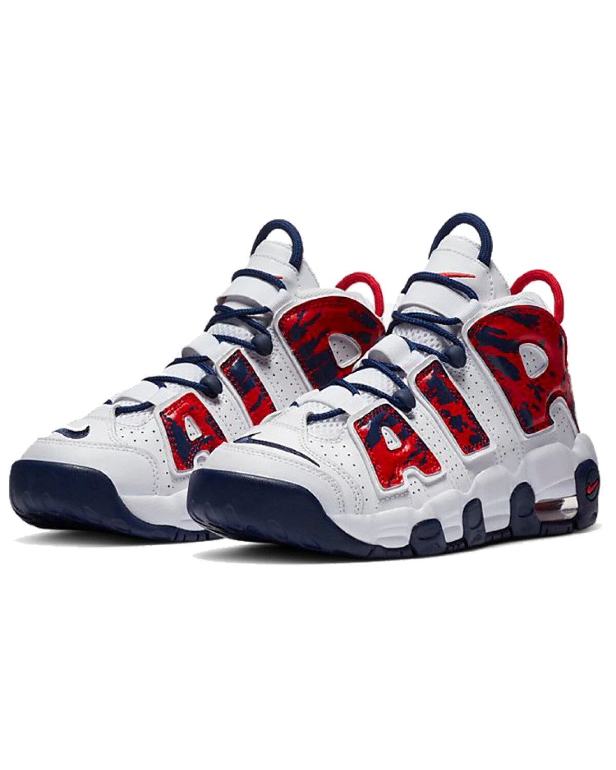 Nike Air More Uptempo детские кроссовки белые с красными вставками картинка