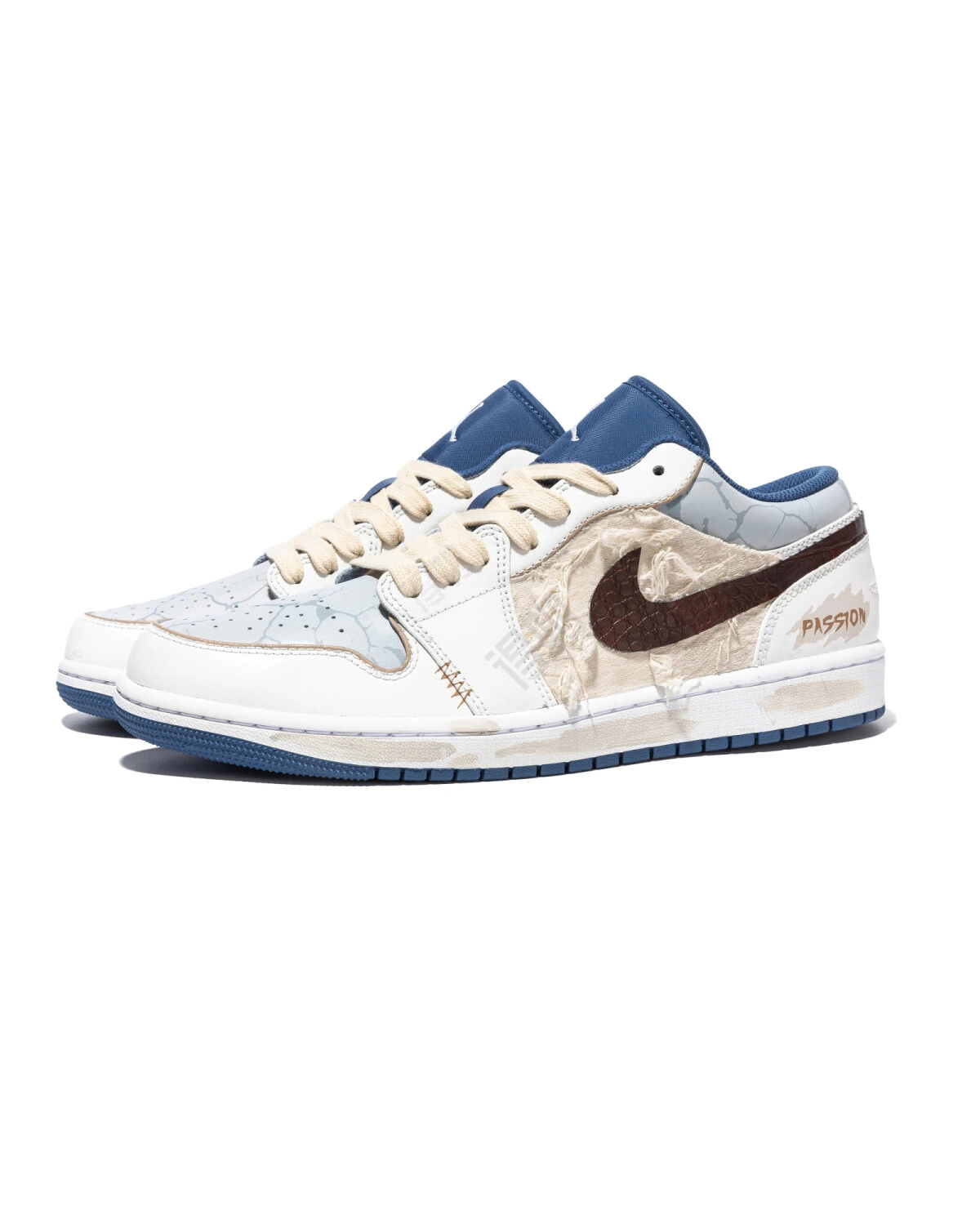 Jordan Air Jordan 1 мужские спортивные кроссовки кожаные бело-коричнево-синие картинка