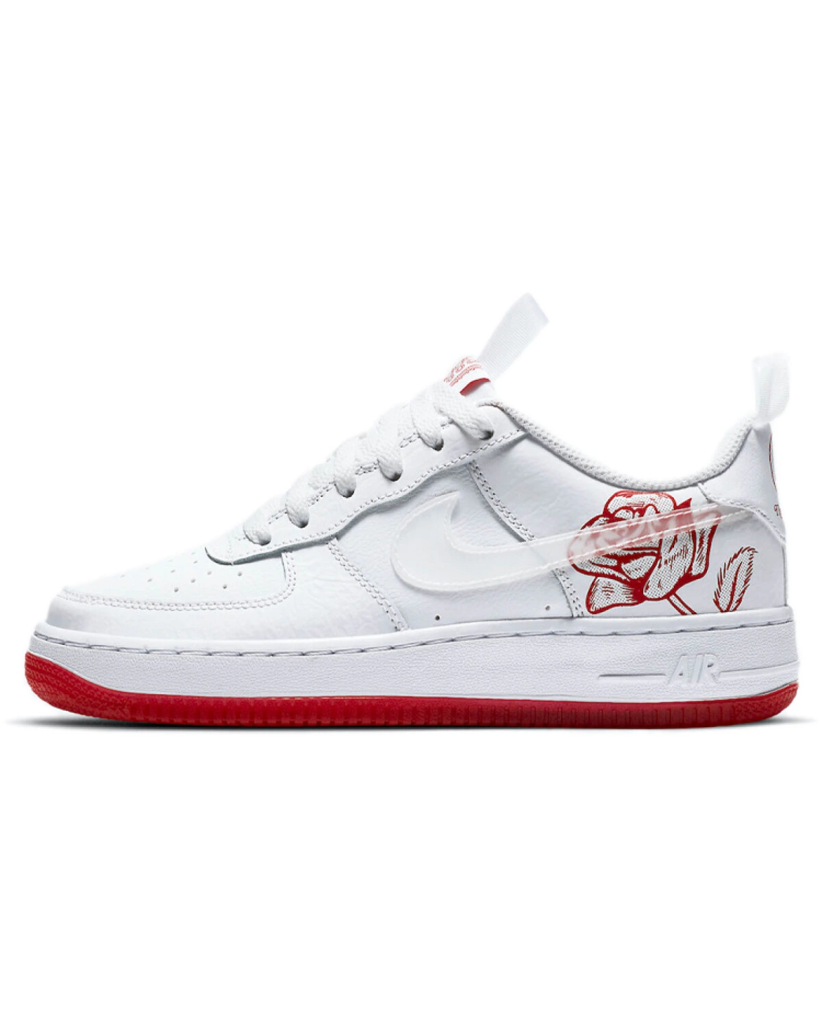 Nike Air Force 1 WILD LV8 детские кеды белые с красными деталями картинка