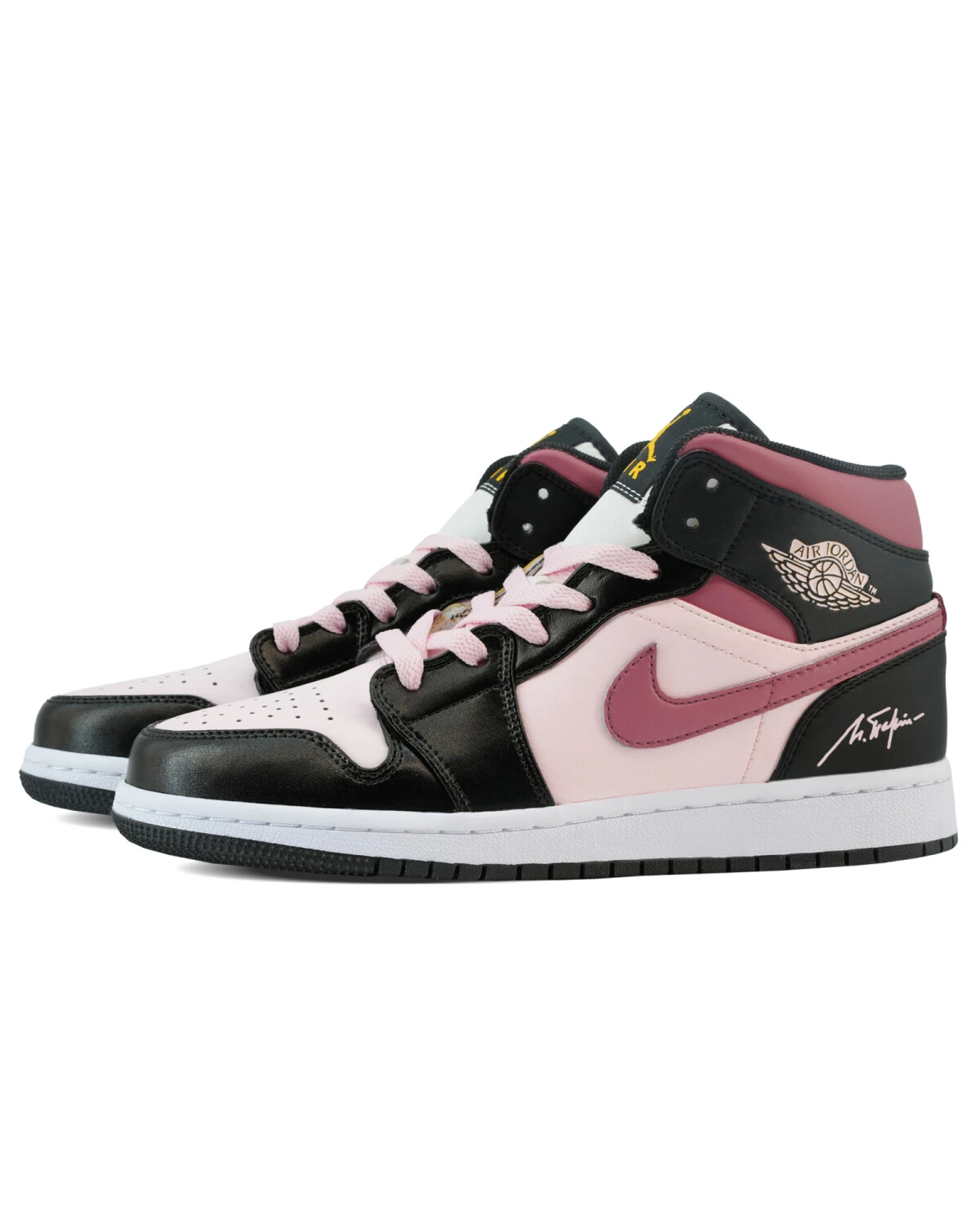 Jordan Air Jordan 1 женские кроссовки высокие черно-розовые картинка