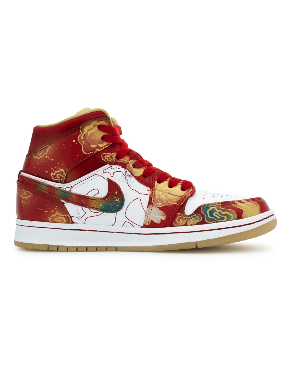 Jordan Air Jordan 1 мужские и женские кроссовки спортивные красно-белые с золотом картинка