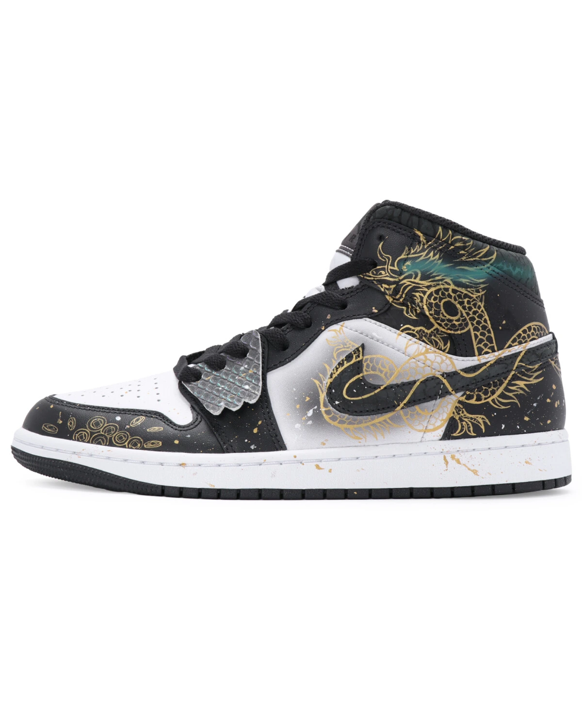 Jordan Air Jordan 1 мужские кроссовки высокие черно-золото-белые картинка